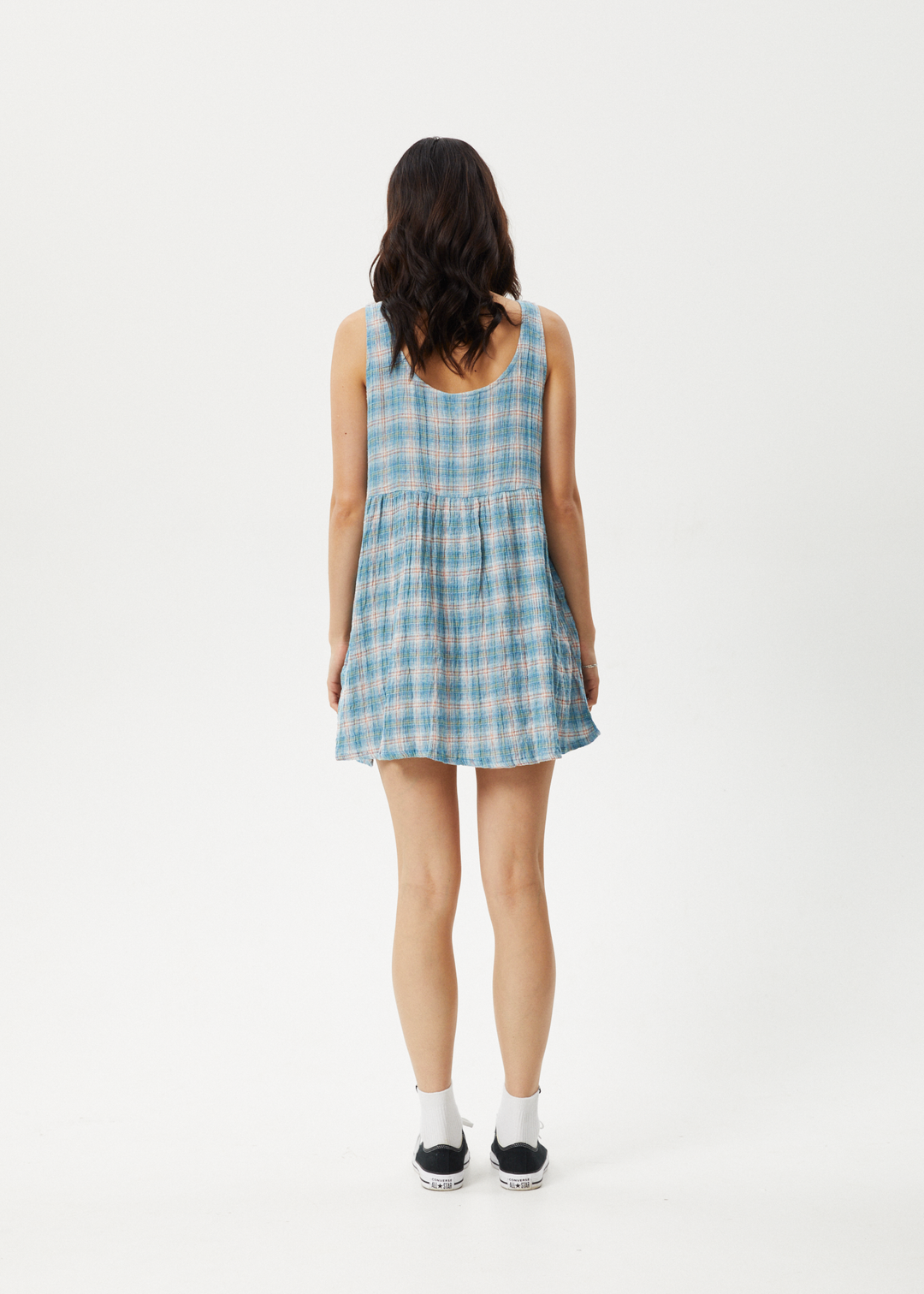 AFENDS Womens Position Jesse - Seer Sucker Check Dress - Lake Check 