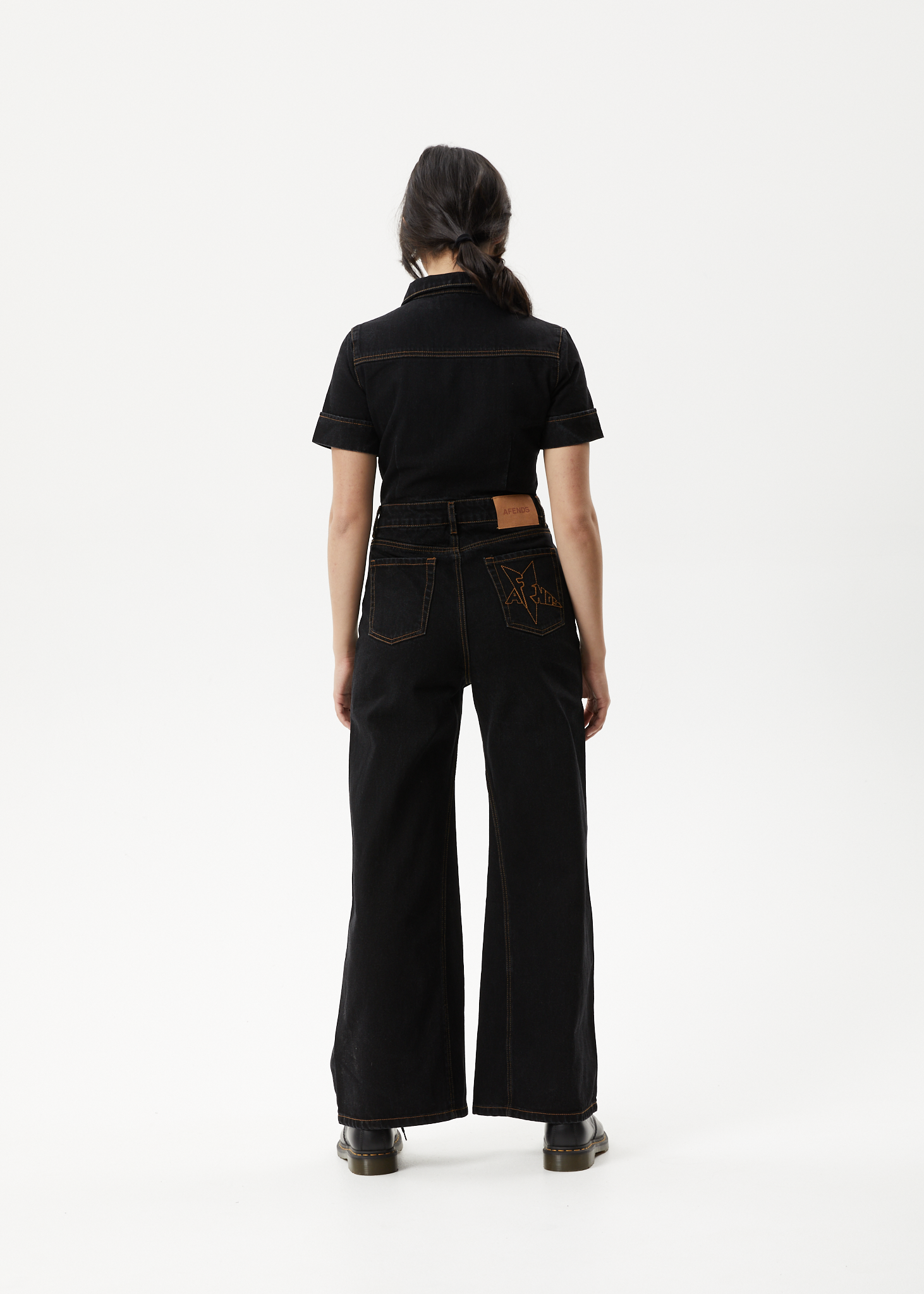 AFENDS Womens Estrella - Denim Flared Jumpsuit - Black