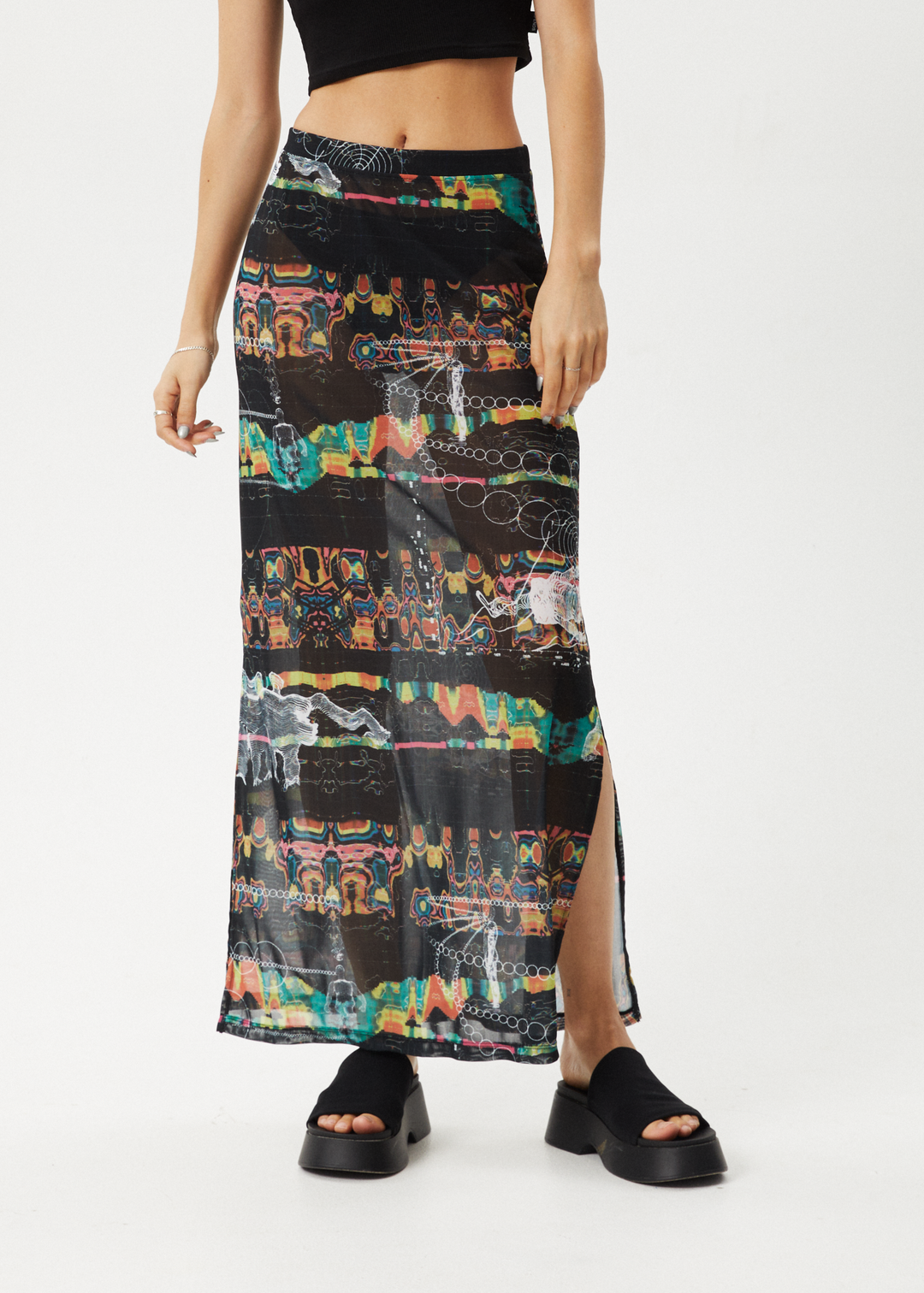 AFENDS Womens Astral - Sheer Maxi Skirt - Black 