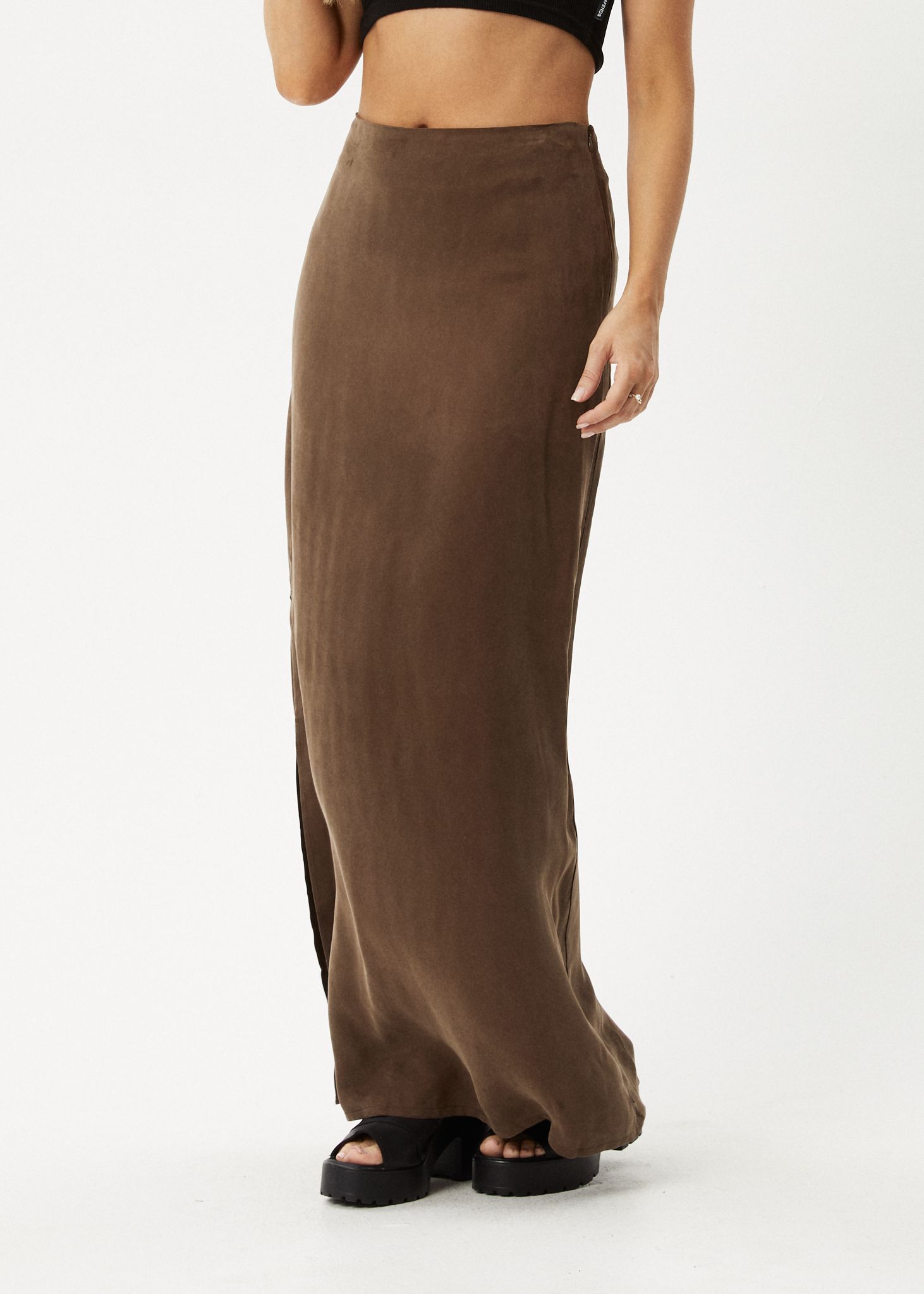 AFENDS Womens Grace - Cupro Maxi Skirt - Coffee 
