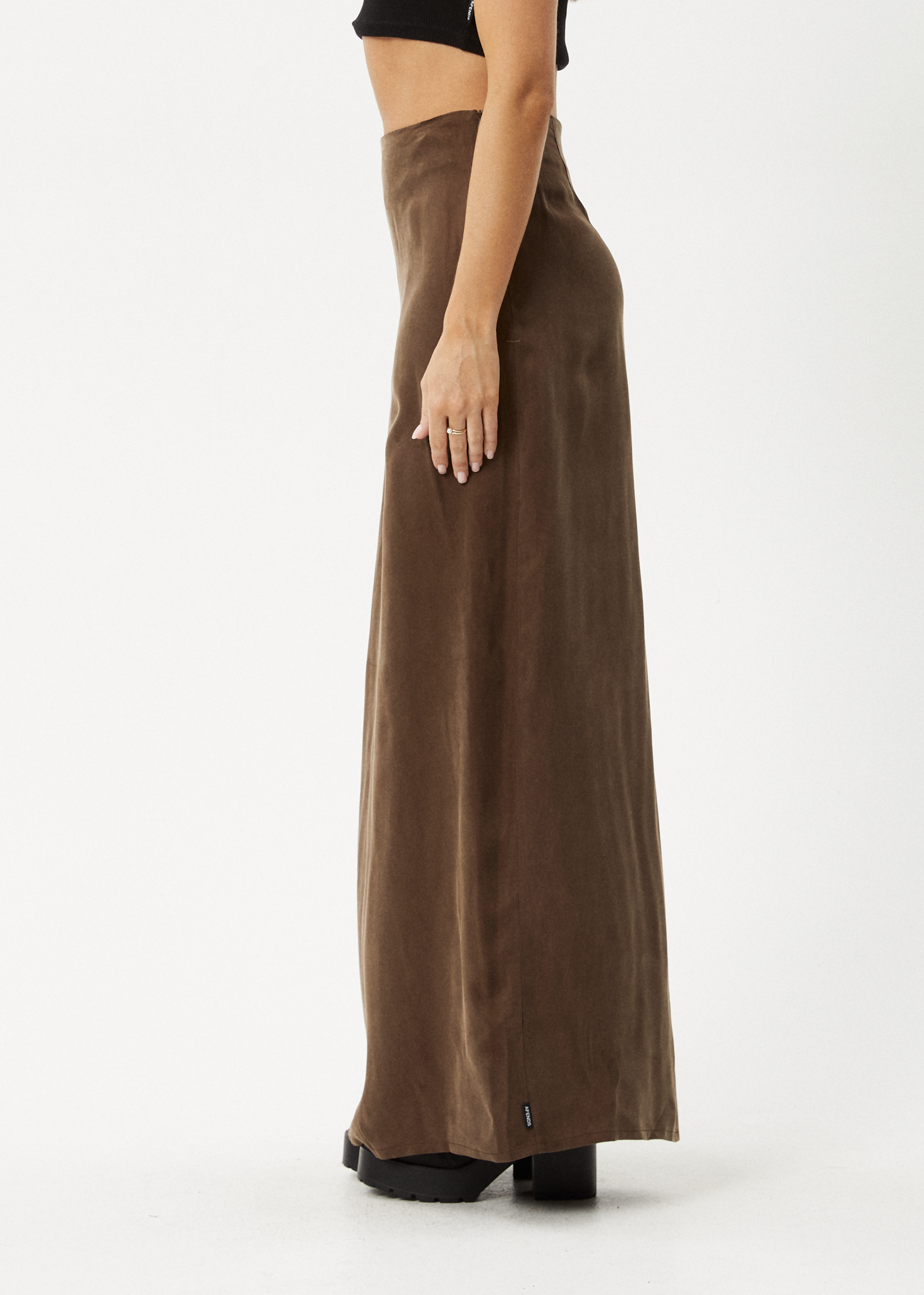 AFENDS Womens Grace - Cupro Maxi Skirt - Coffee 