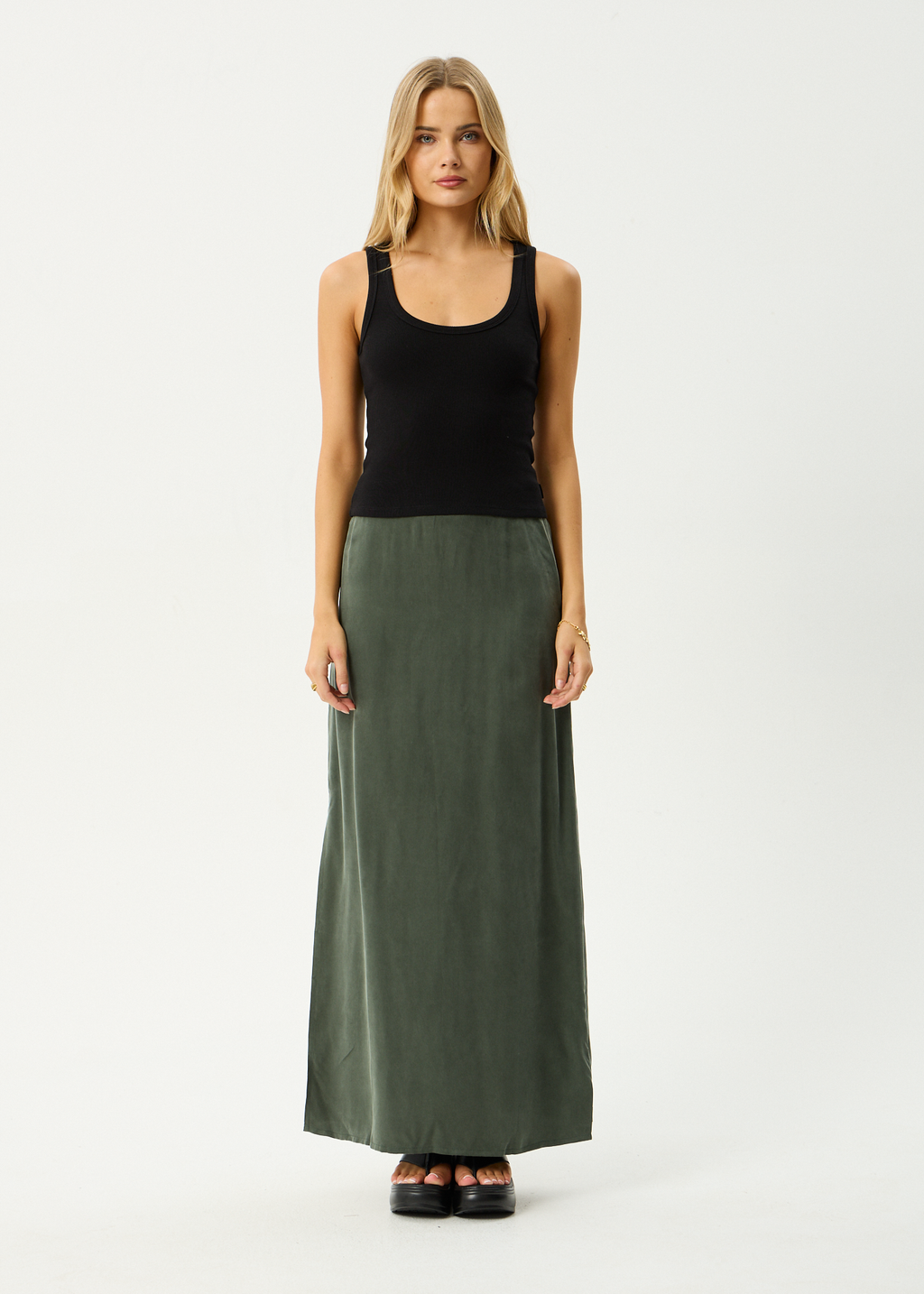 AFENDS Womens Grace - Cupro Maxi Skirt - Deep Green