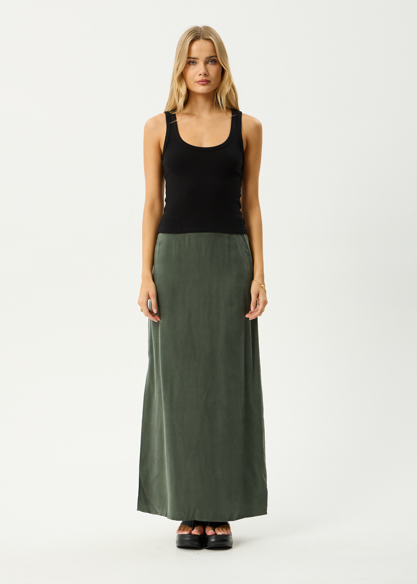 AFENDS Womens Grace - Cupro Maxi Skirt - Deep Green
