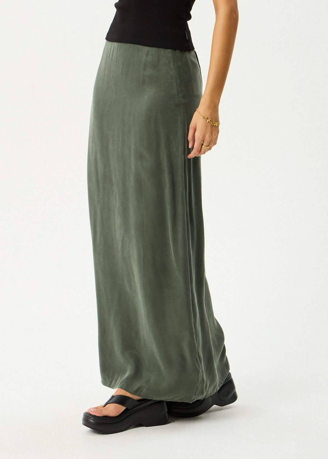 AFENDS Womens Grace - Cupro Maxi Skirt - Deep Green