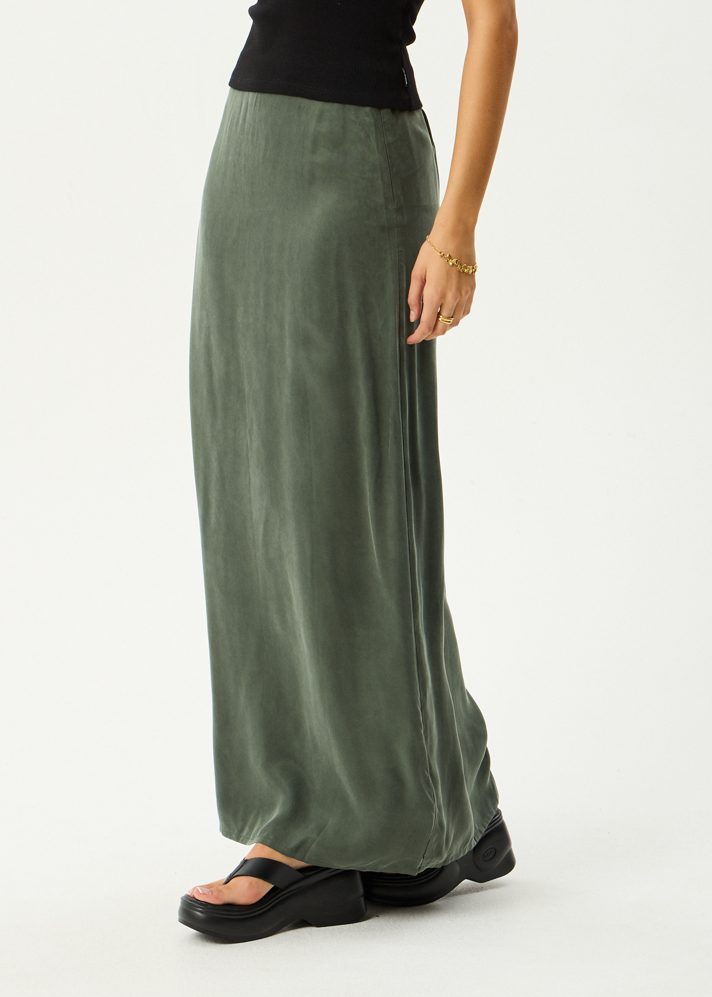 AFENDS Womens Grace - Cupro Maxi Skirt - Deep Green