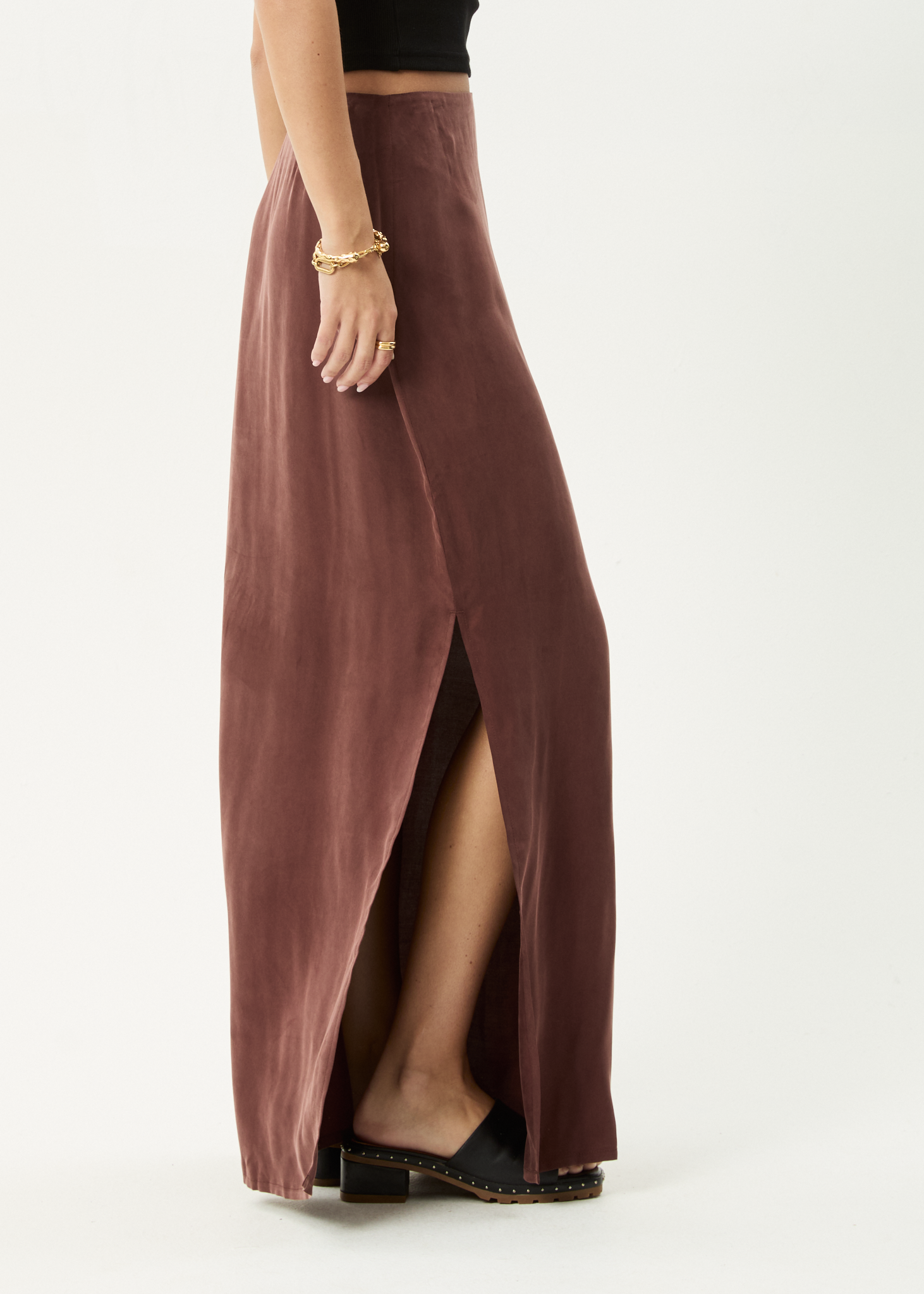 AFENDS Womens Grace - Cupro Maxi Skirt - Hazelnut