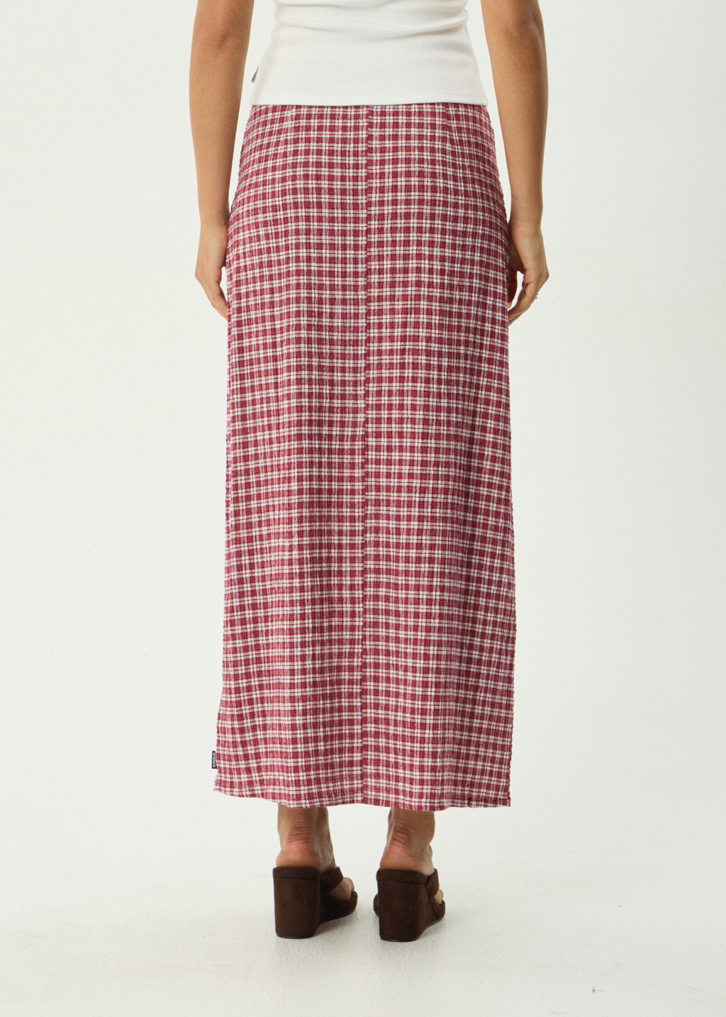 AFENDS Womens Base - Seersucker Maxi Skirt - Burgundy Check