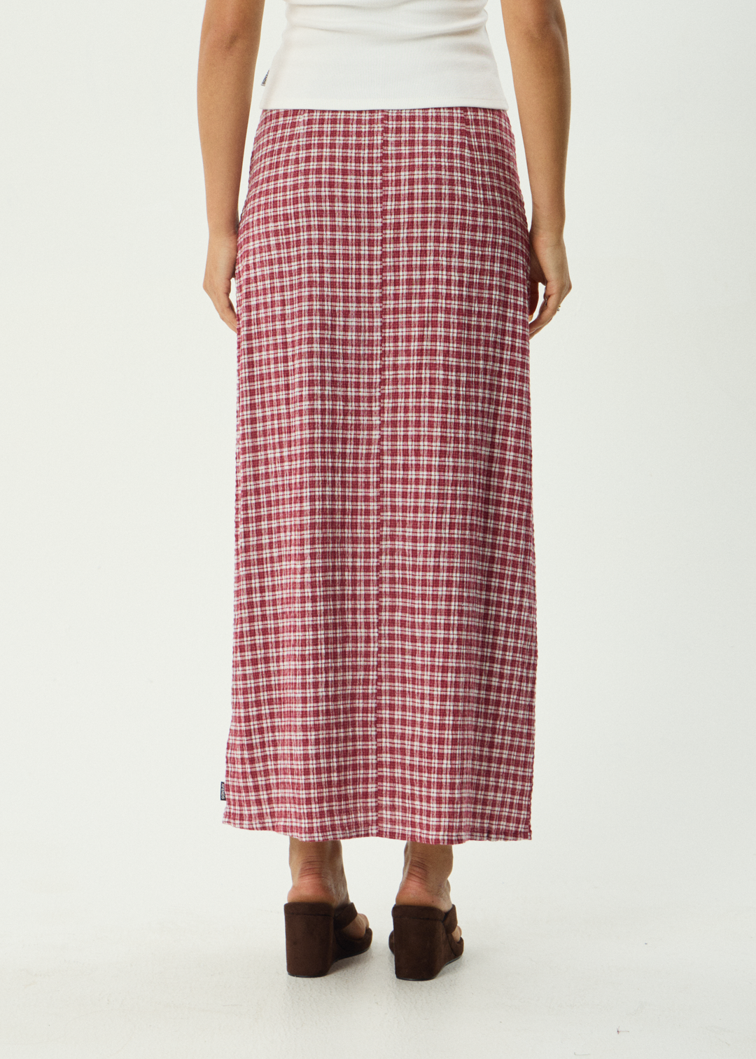 AFENDS Womens Base - Seersucker Maxi Skirt - Burgundy Check