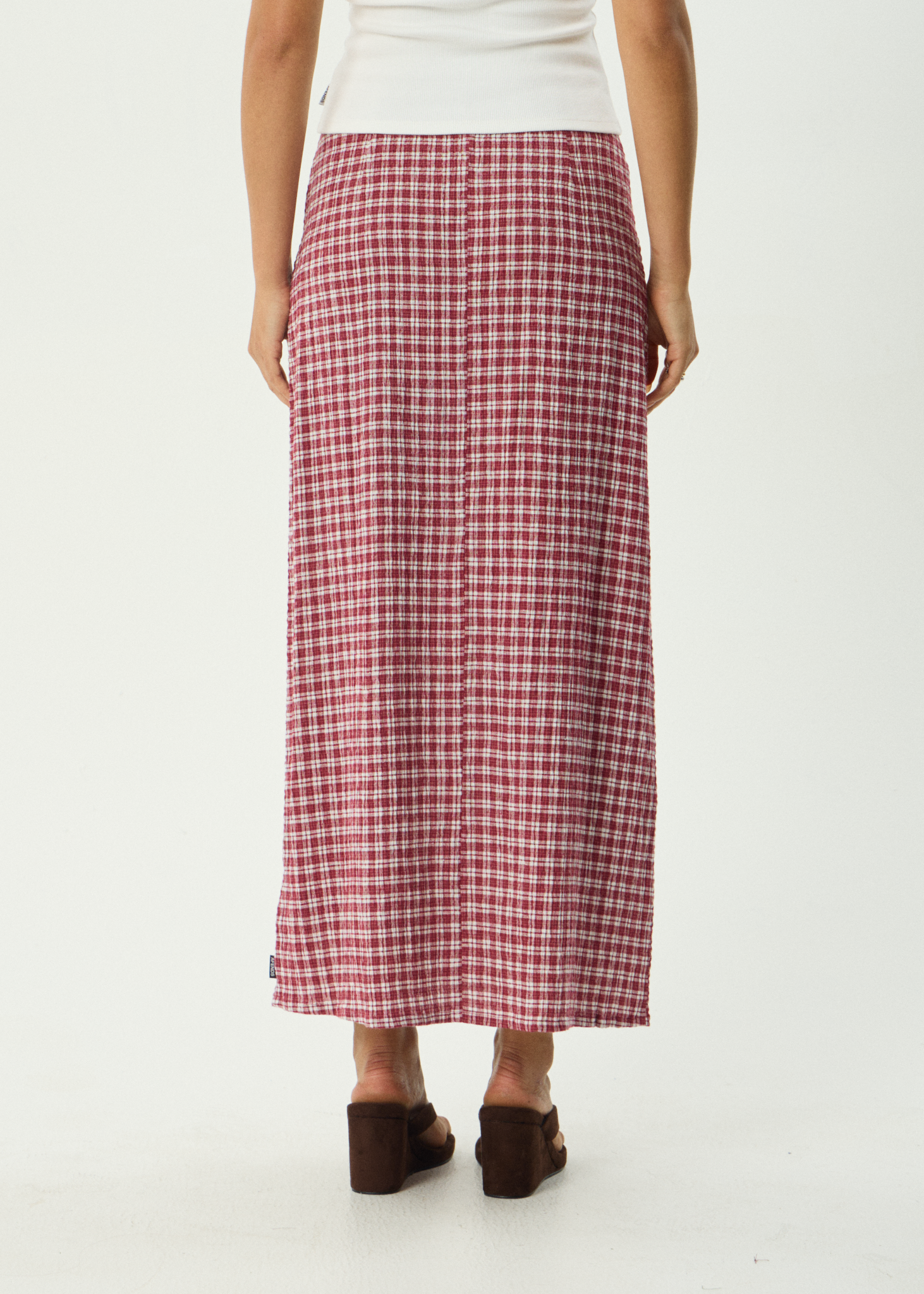 AFENDS Womens Base - Seersucker Maxi Skirt - Burgundy Check