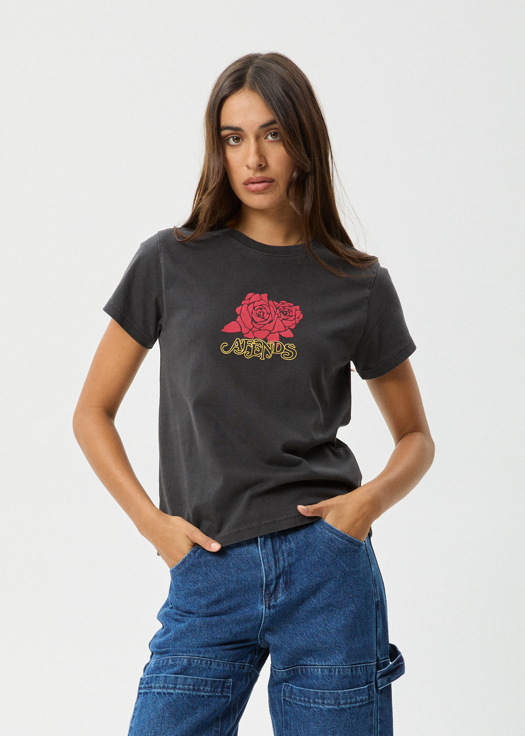 AFENDS Womens Capulet - Classic T-Shirt - Stone Black 