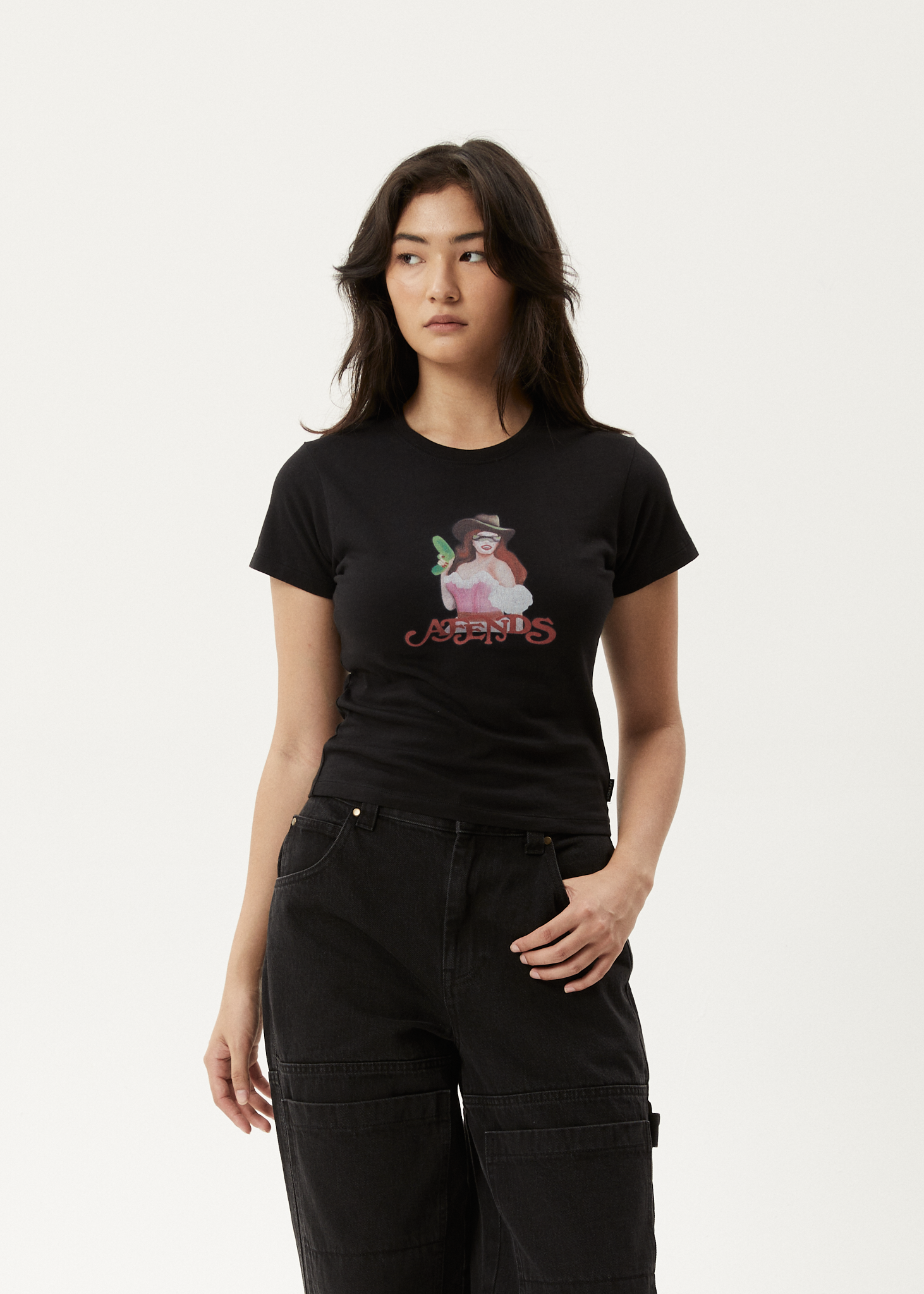 AFENDS Womens Worlds Above - Baby Tee - Black