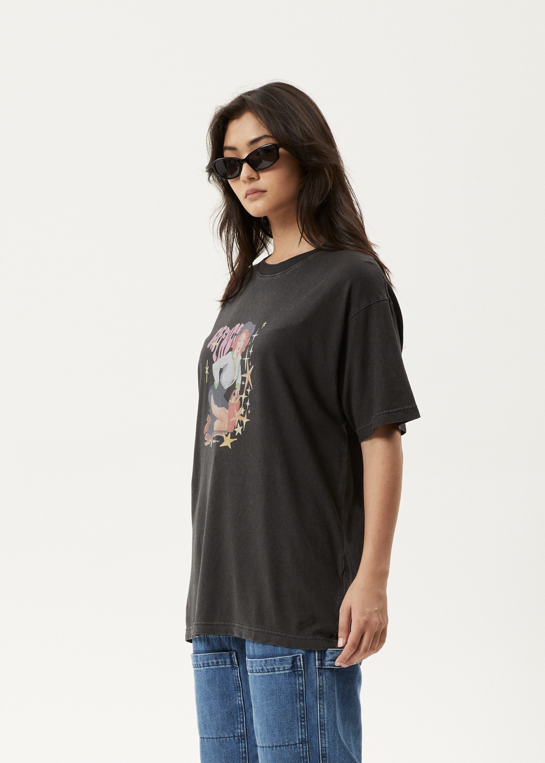 AFENDS Womens Worlds Above - Oversized T-Shirt - Stone Black 