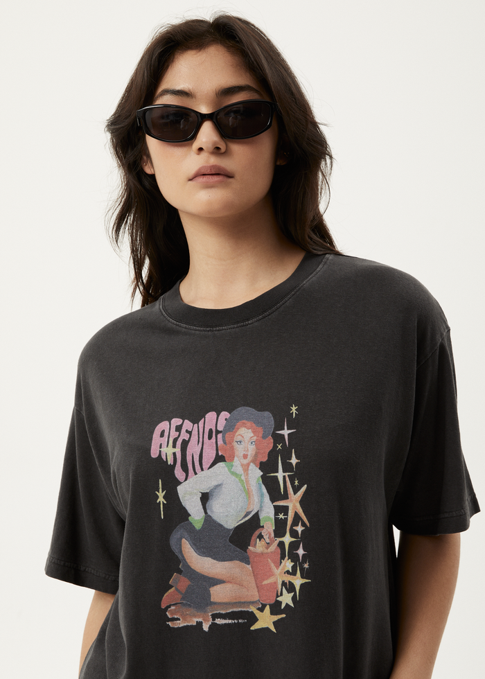 Afends Womens Worlds Above - Oversized T-Shirt - Stone Black