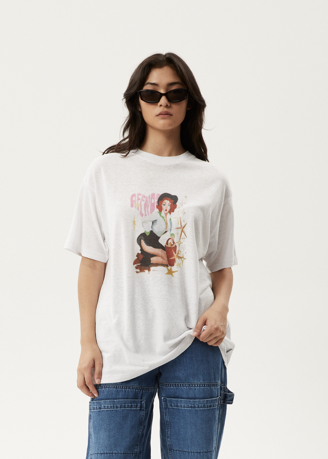 AFENDS Womens Worlds Above - Oversized T-Shirt - White 