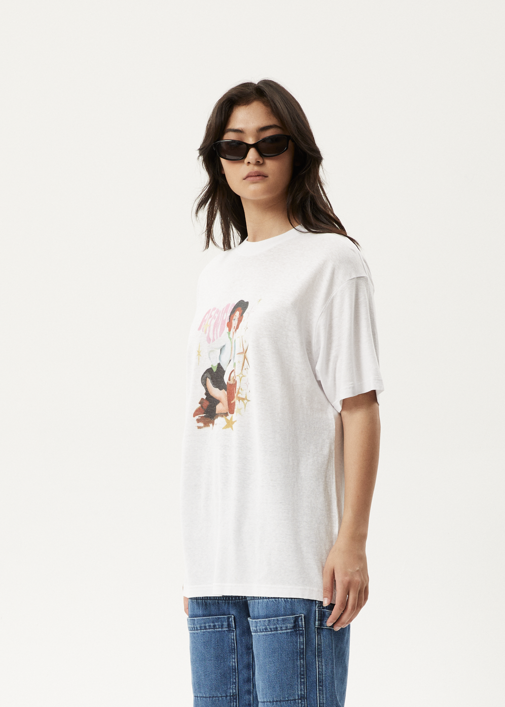 AFENDS Womens Worlds Above - Oversized Tee - White