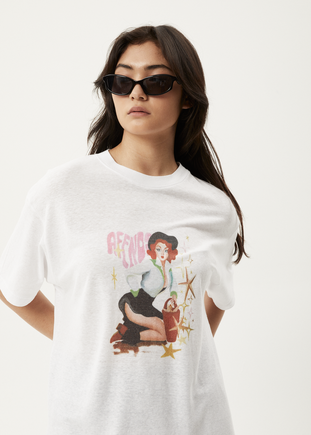 AFENDS Womens Worlds Above - Oversized T-Shirt - White 