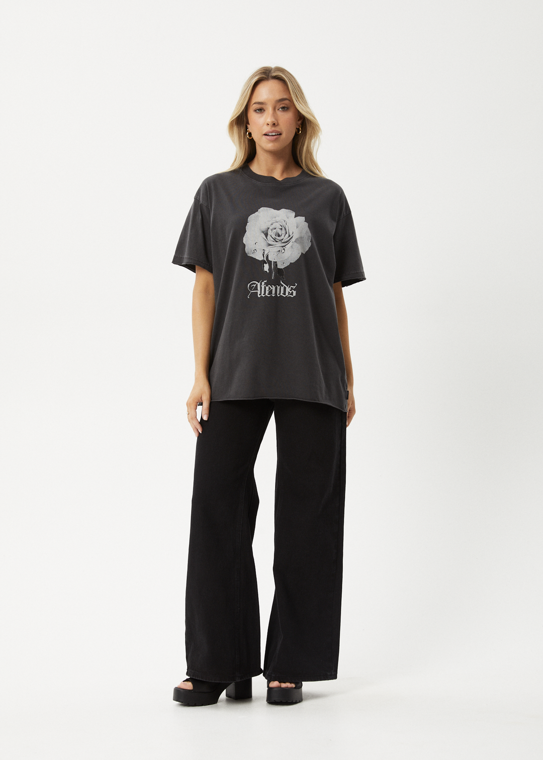 AFENDS Womens Sweet Juliet - Oversized T-Shirt - Stone Black 