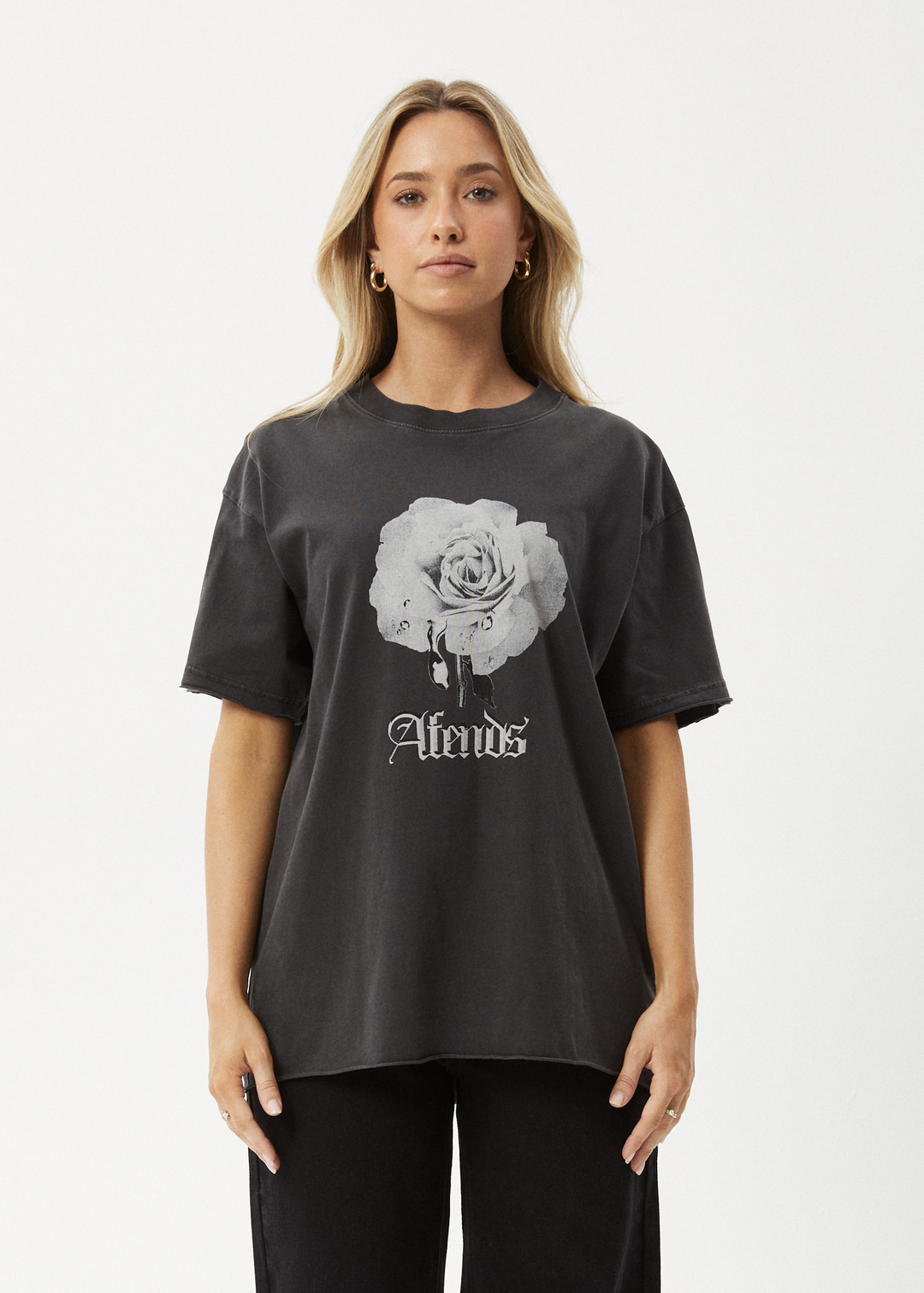 AFENDS Womens Sweet Juliet - Oversized T-Shirt - Stone Black 