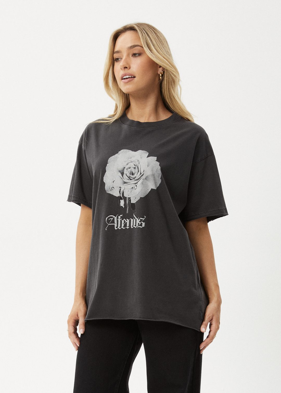 AFENDS Womens Sweet Juliet - Oversized T-Shirt - Stone Black 