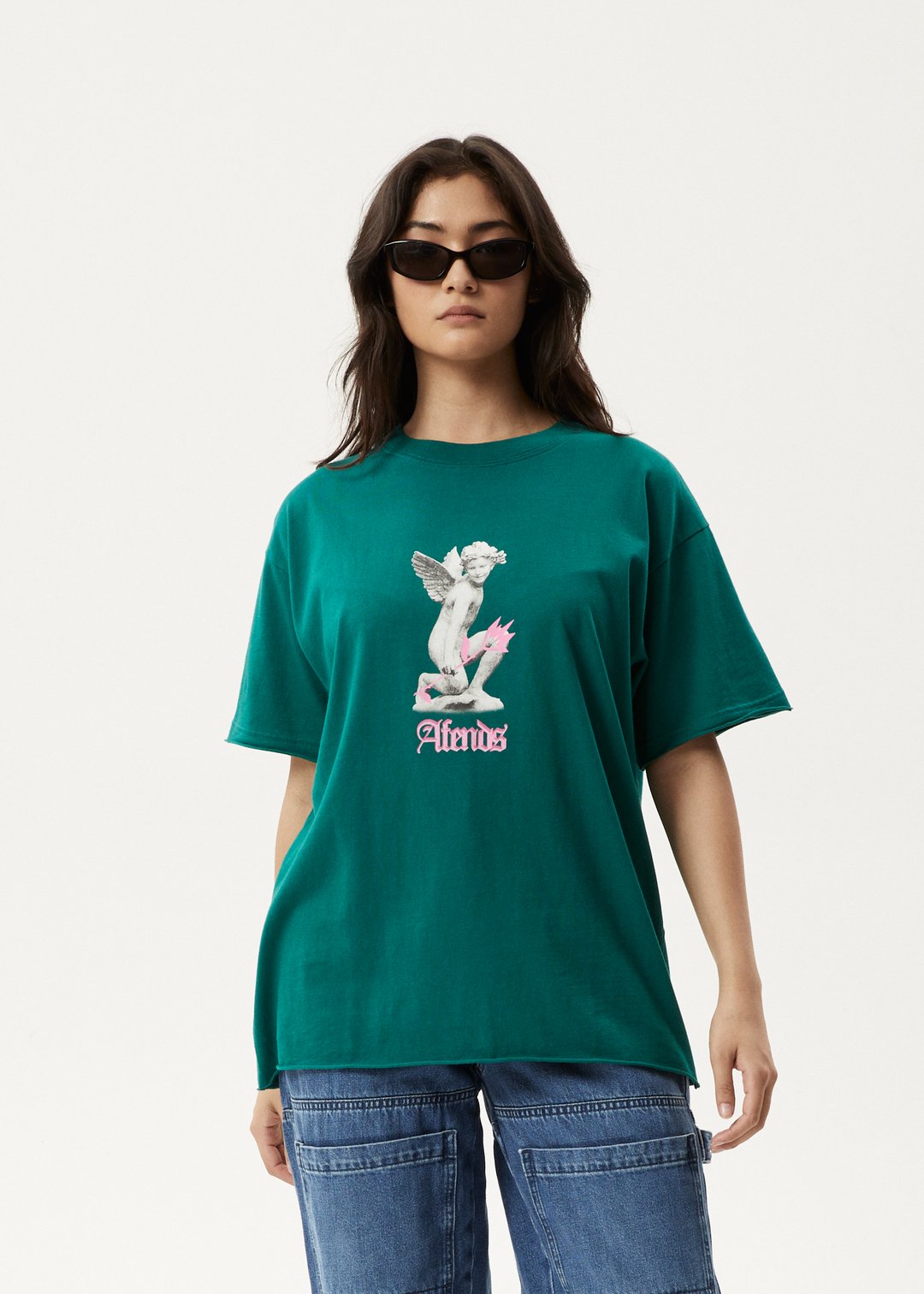 AFENDS Womens Fight Or Flight - Oversized T-Shirt - Pine 