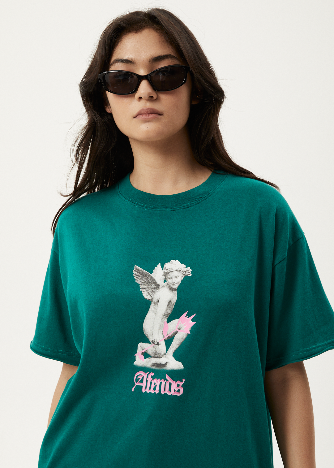 AFENDS Womens Fight Or Flight - Oversized T-Shirt - Pine 