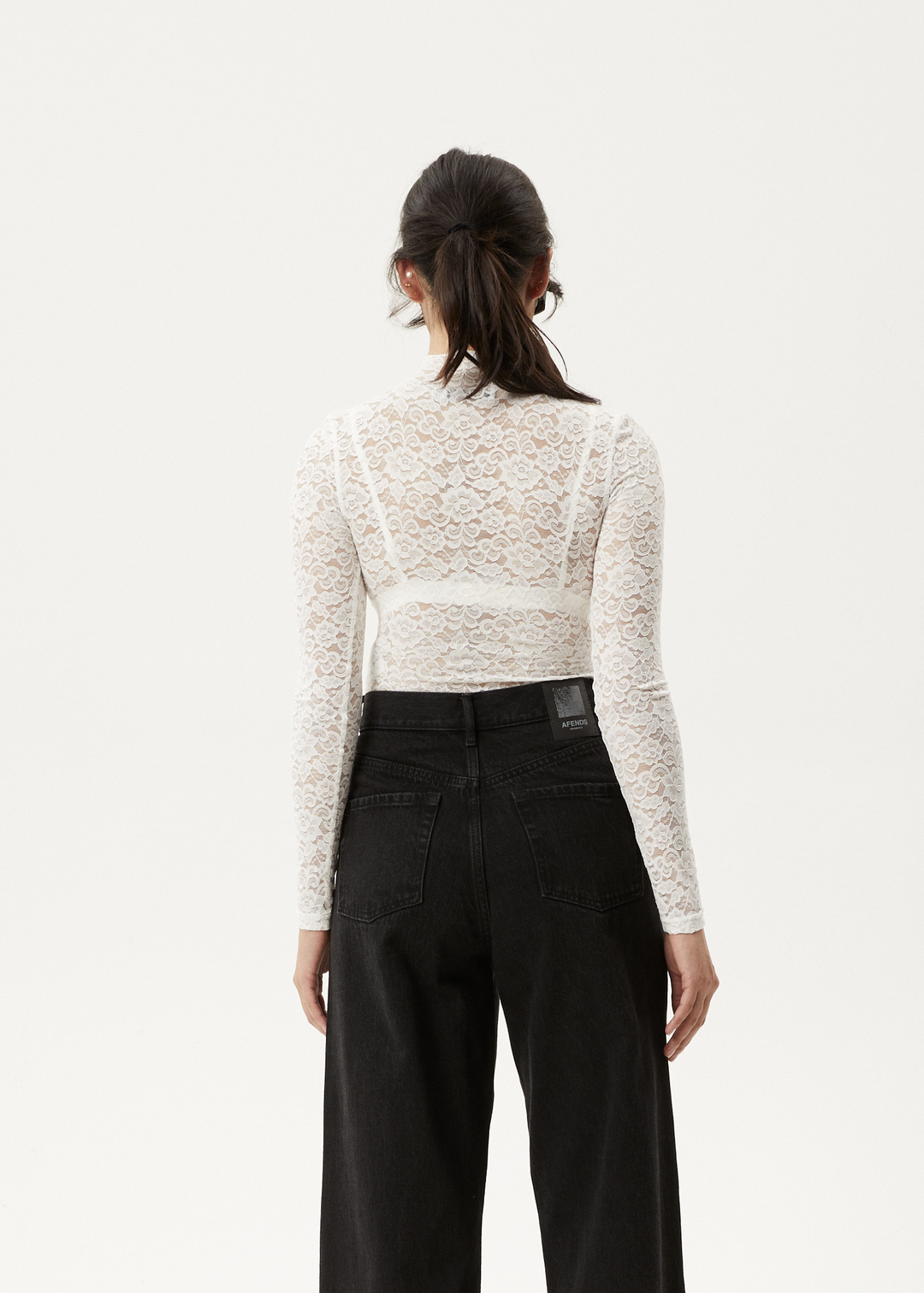 AFENDS Womens Poet - Lace Long Sleeve Top - White 