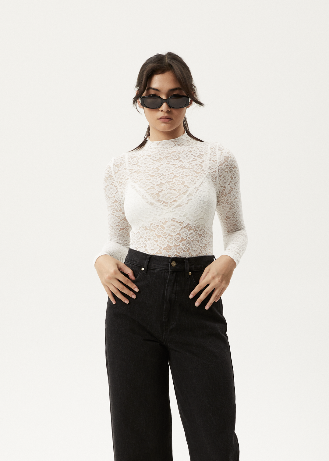 AFENDS Womens Poet - Lace Long Sleeve Top - White 