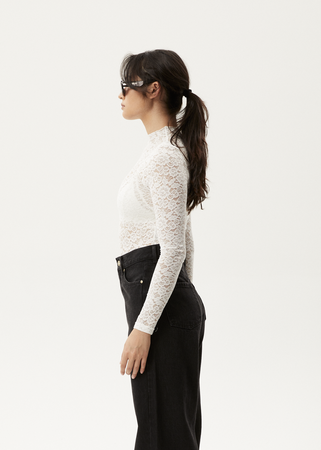 AFENDS Womens Poet - Lace Long Sleeve Top - White 