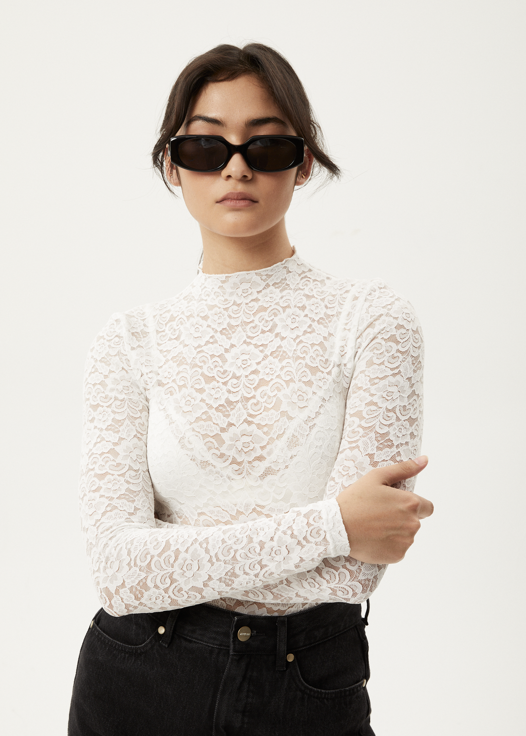 AFENDS Womens Poet - Lace Long Sleeve Top - White 