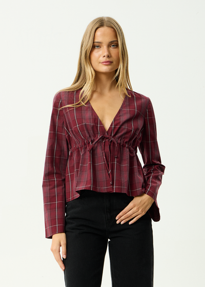 AFENDS Womens Eboni - Tie Top - Port