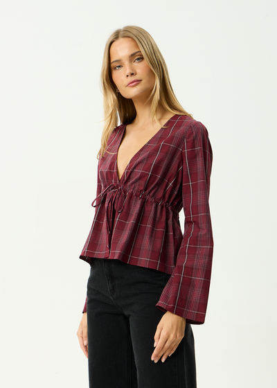AFENDS Womens Eboni - Tie Top - Port