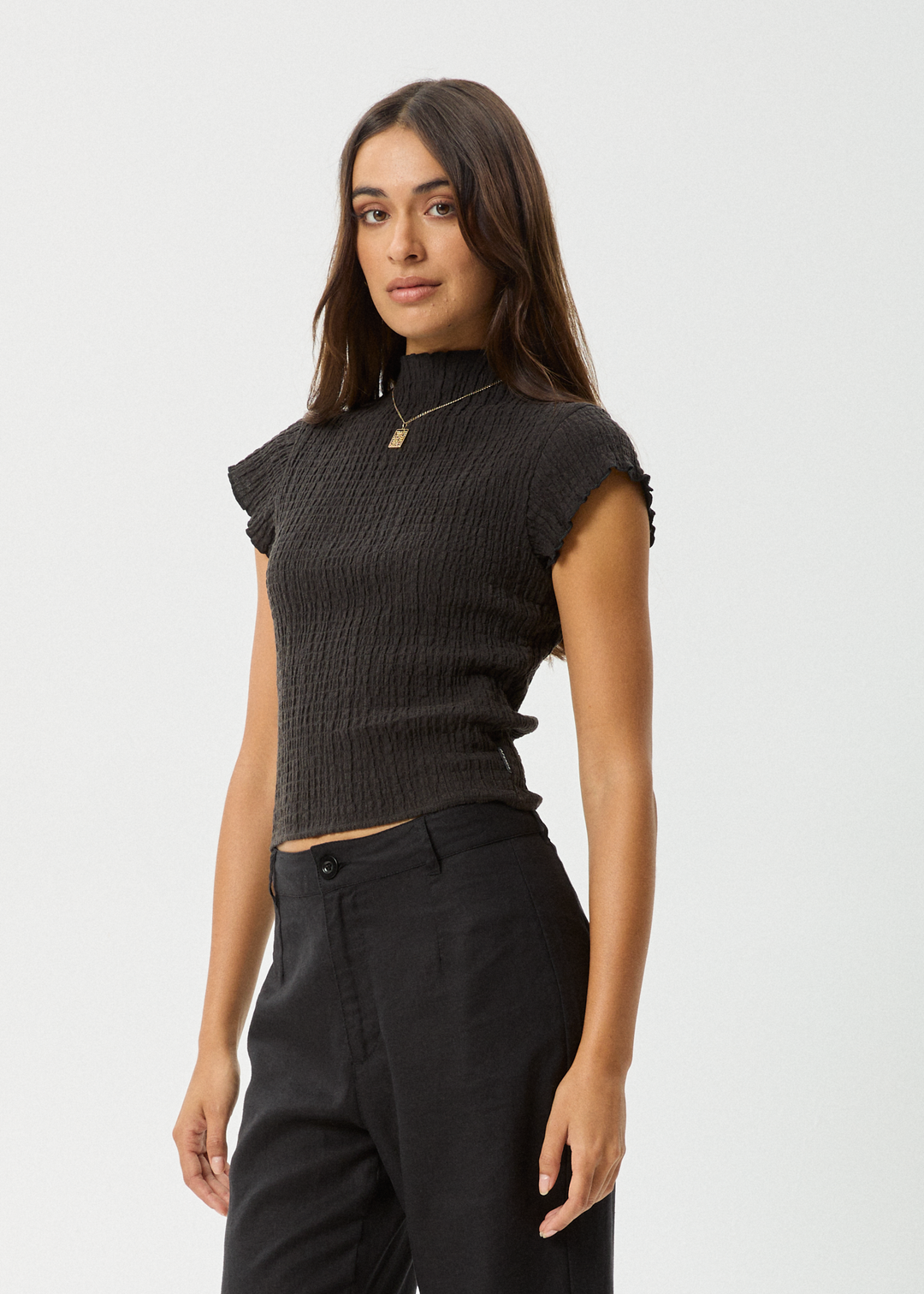 AFENDS Womens Focus - Seersucker Top - Black 