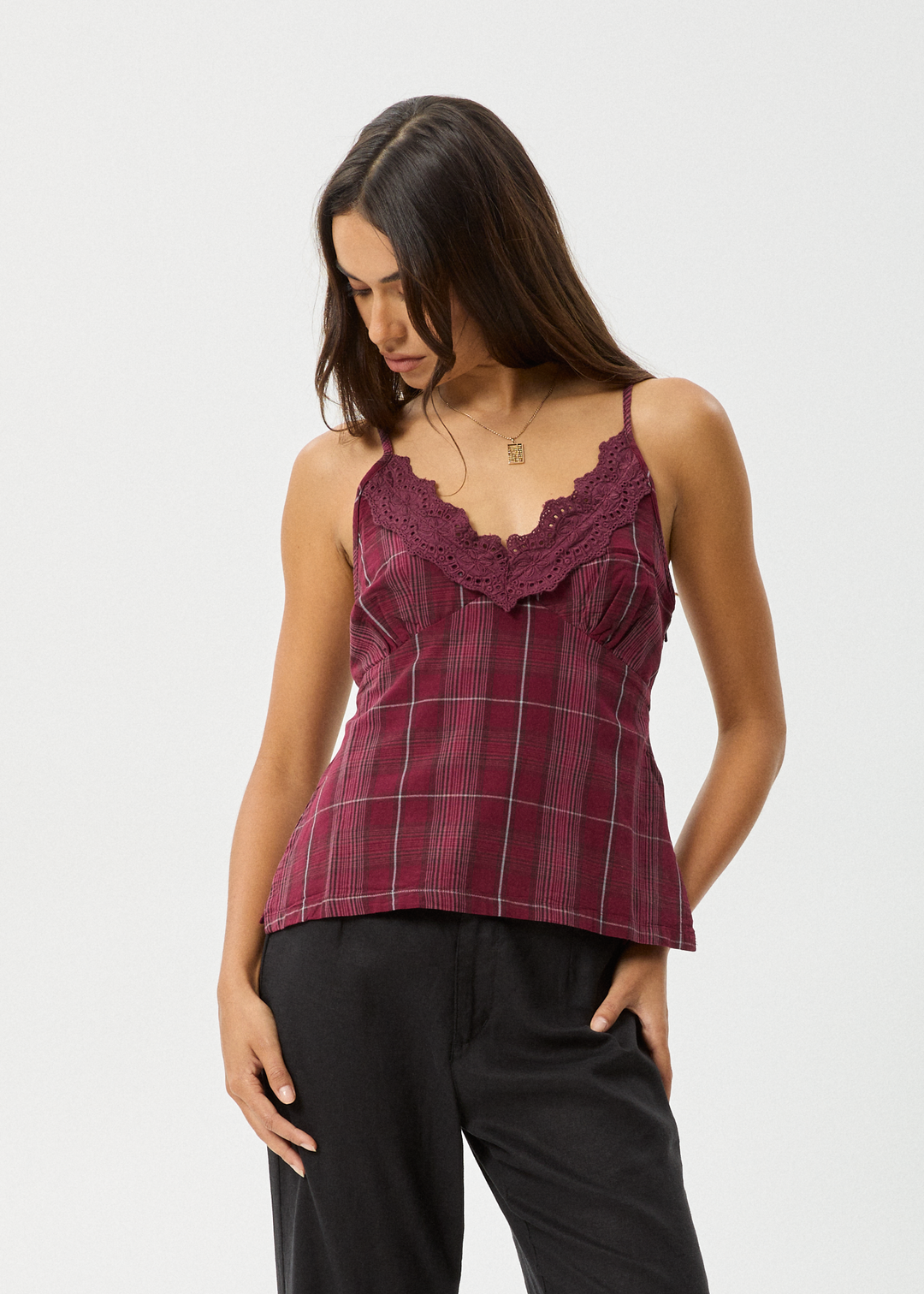 AFENDS Womens Eboni - Check Cami - Port 