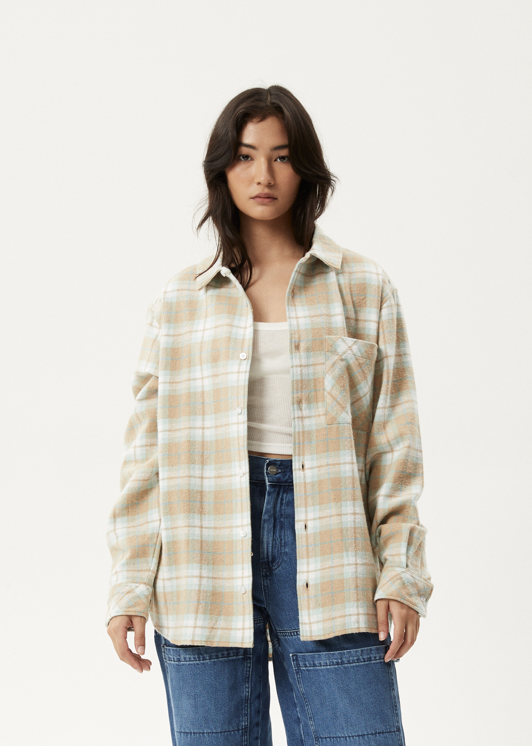 AFENDS Womens Lighthouse - Flannel Shirt - Taupe 