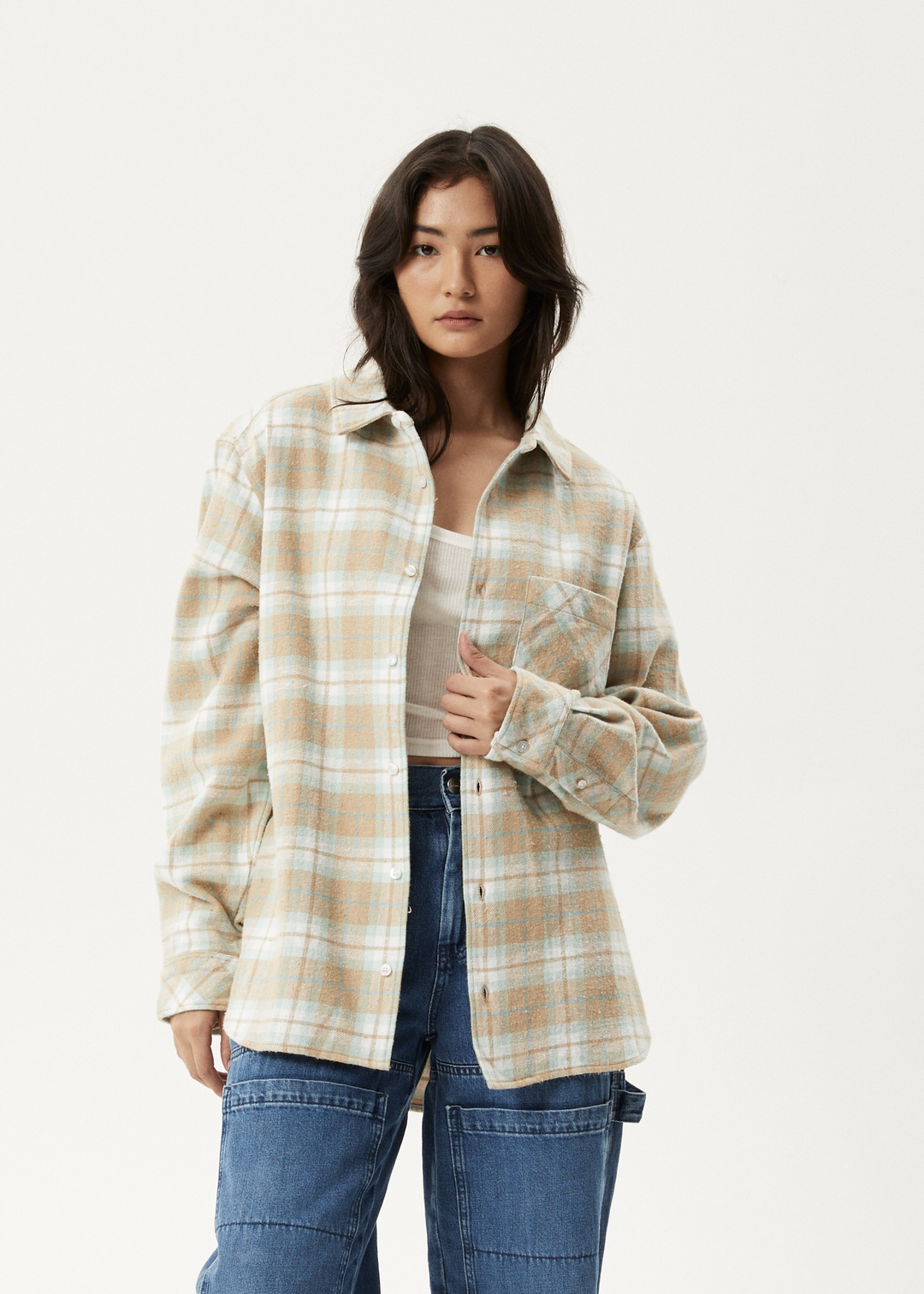 AFENDS Womens Lighthouse - Flannel Shirt - Taupe 