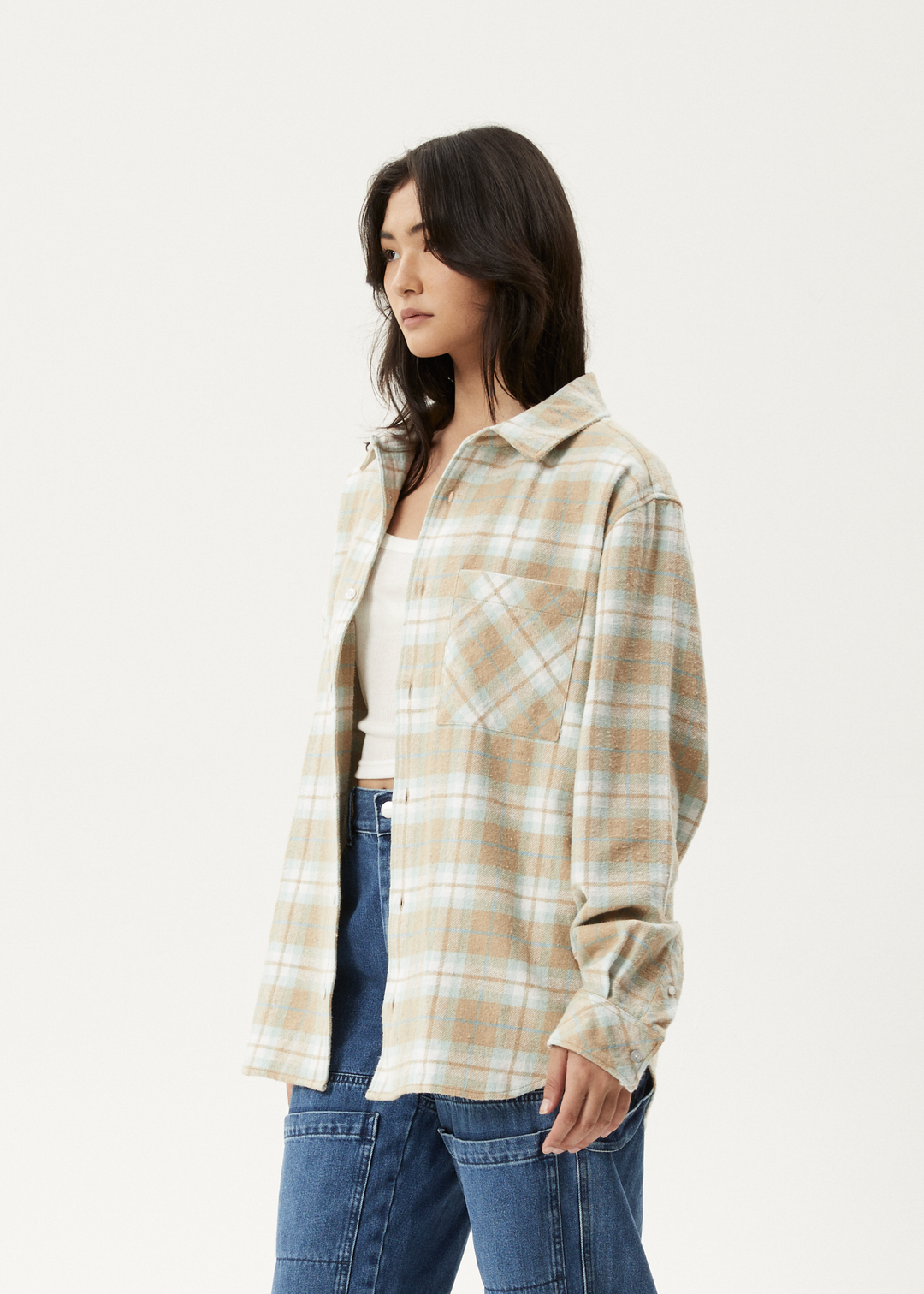 AFENDS Womens Lighthouse - Flannel Shirt - Taupe 