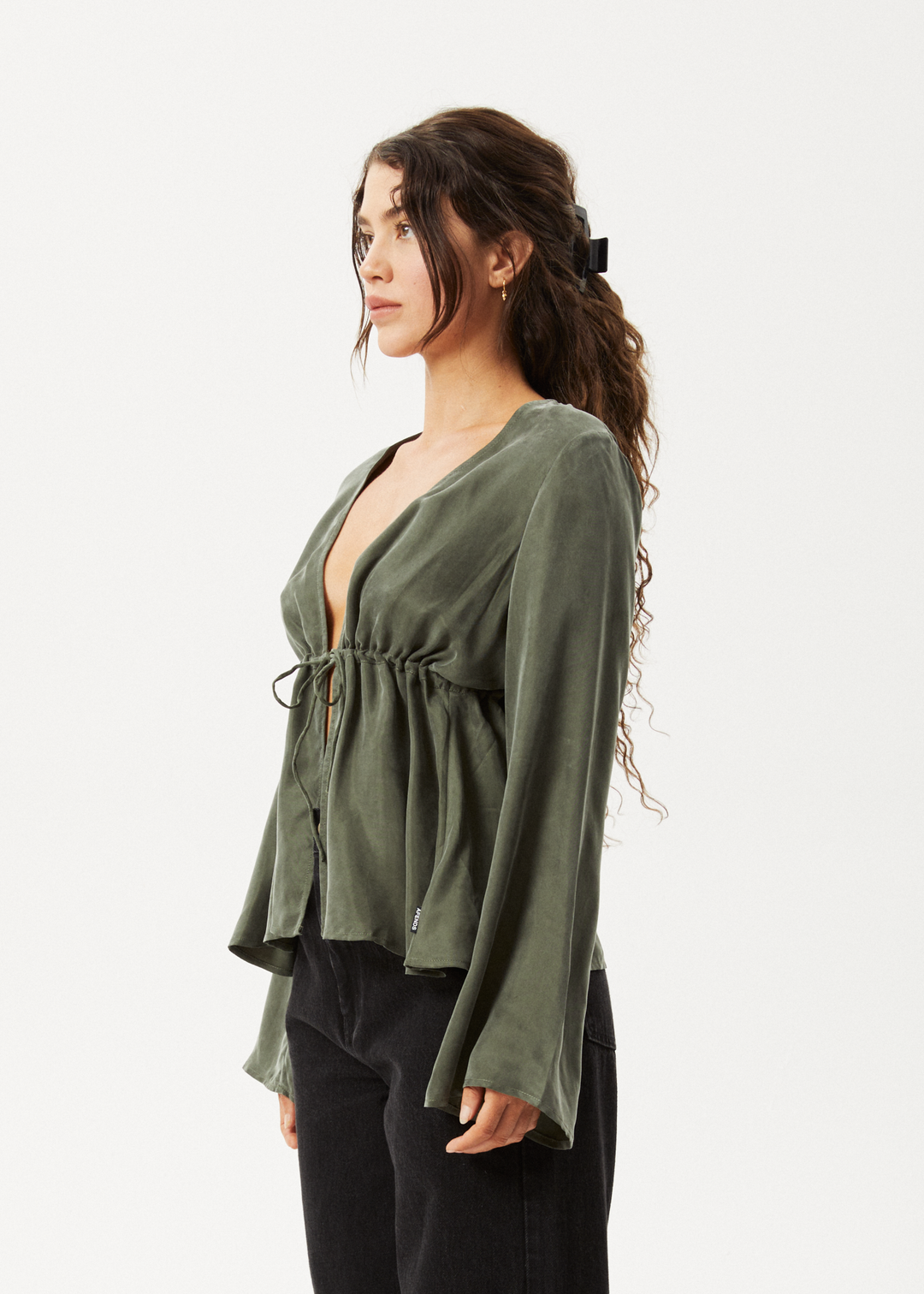 AFENDS Womens Grace - Cupro Tie Blouse - Deep Green 