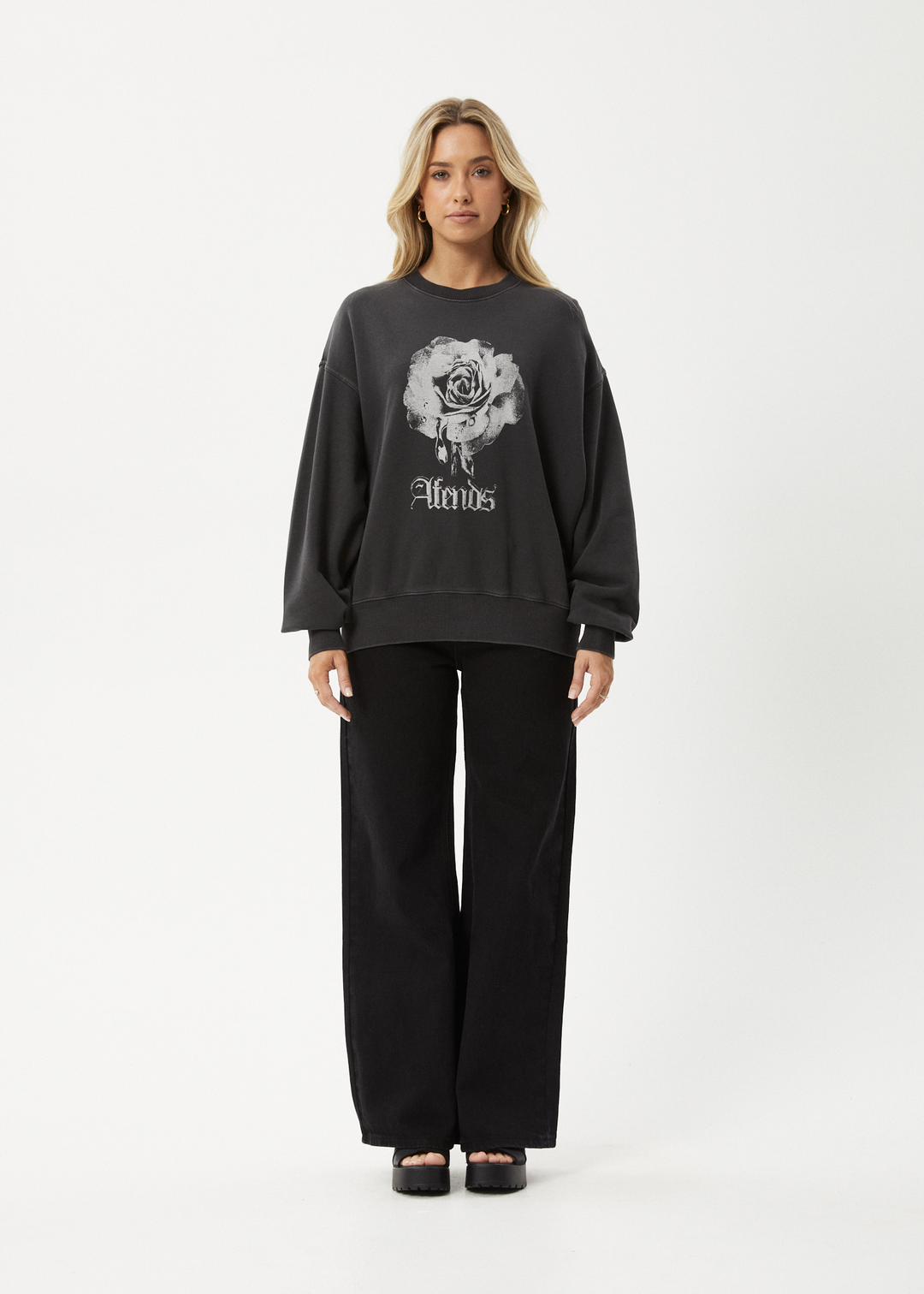 AFENDS Womens Sweet Juliet - Crew Neck - Stone Black 