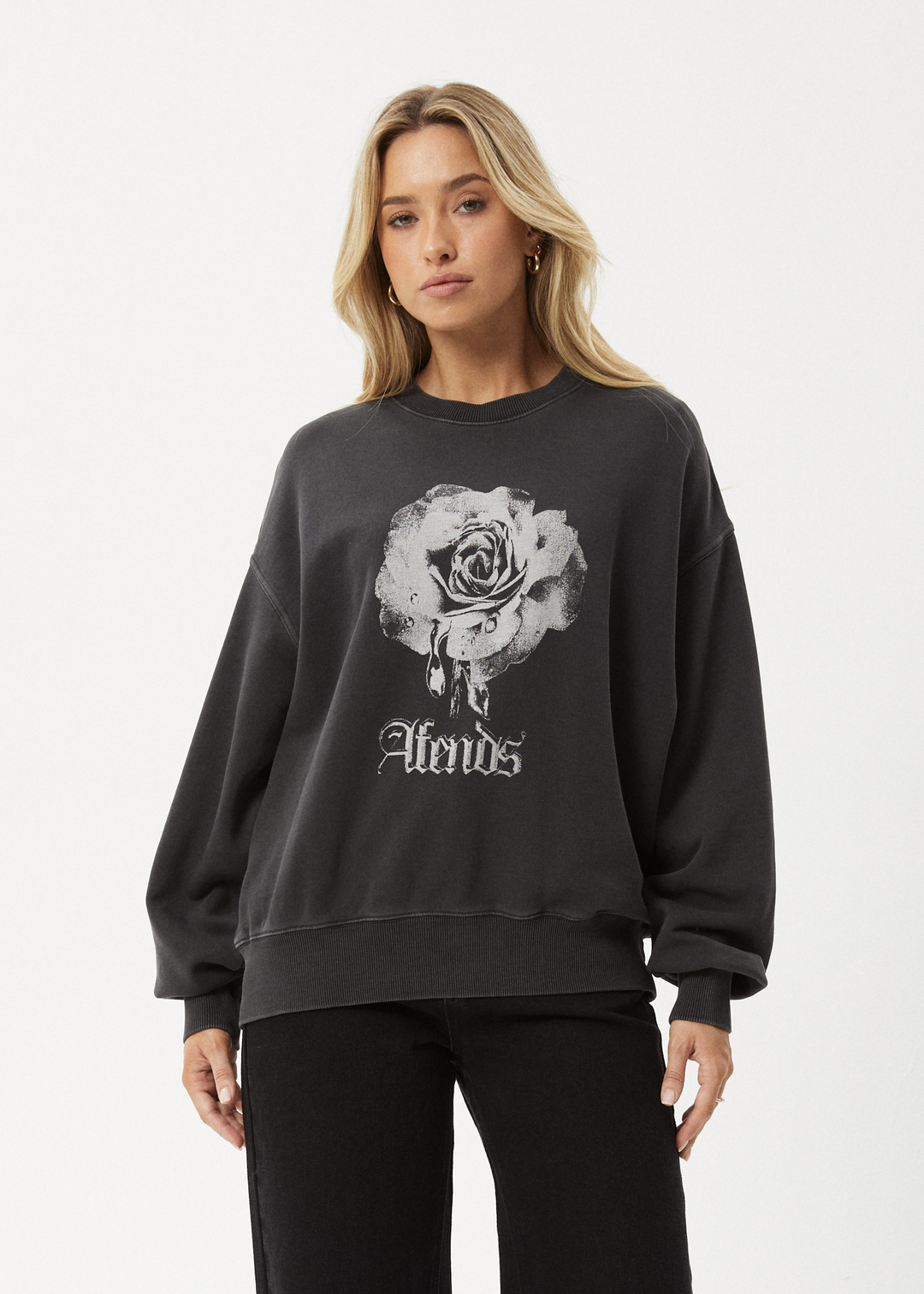 AFENDS Womens Sweet Juliet - Crew Neck - Stone Black 