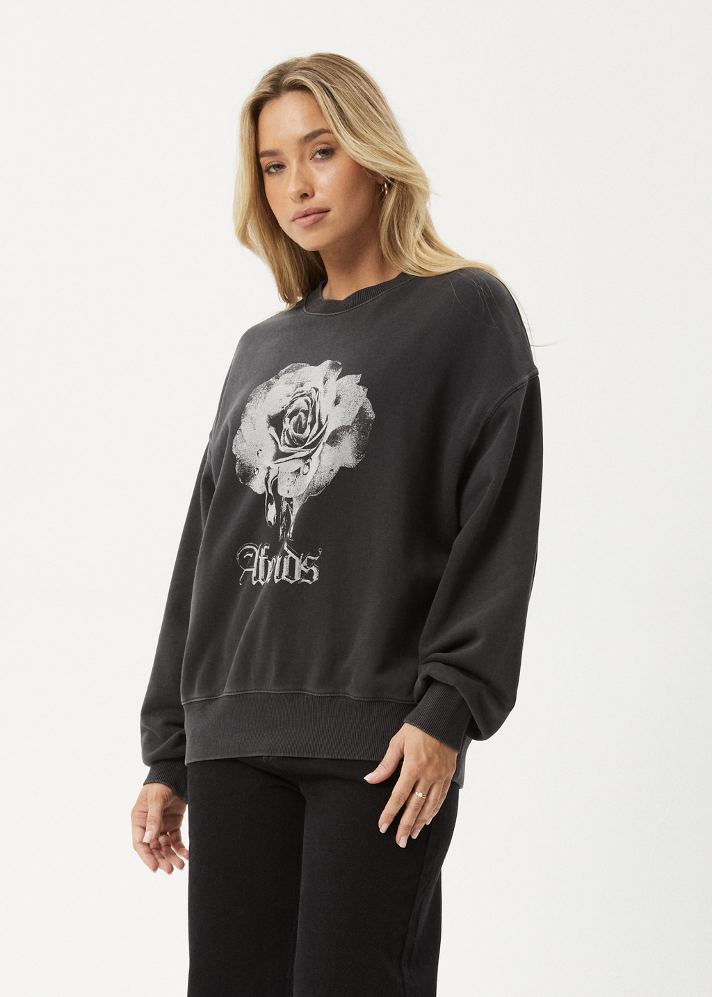 AFENDS Womens Sweet Juliet - Crew Neck Jumper - Stone Black
