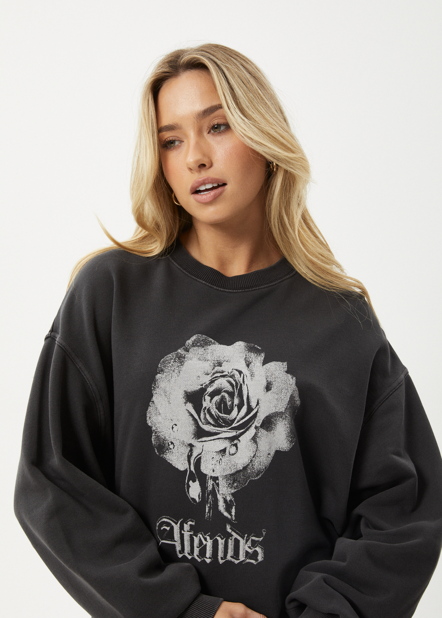 AFENDS Womens Sweet Juliet - Crew Neck Jumper - Stone Black