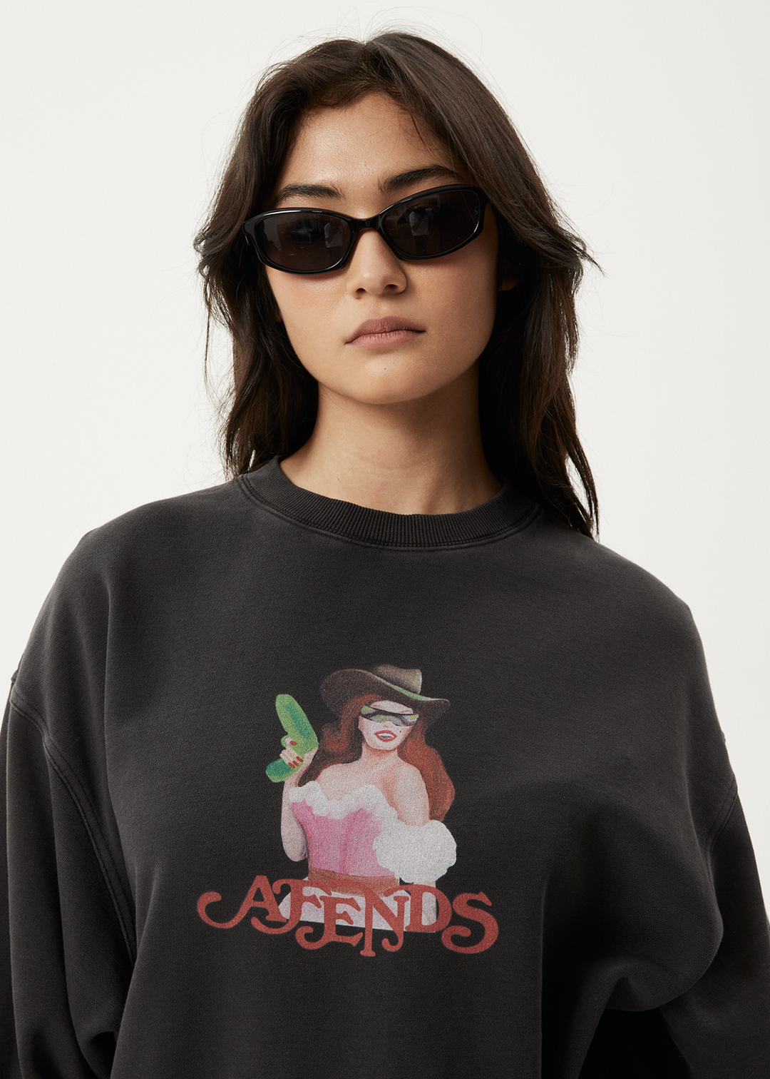 AFENDS Womens Worlds Above - Crew Neck - Charcoal 