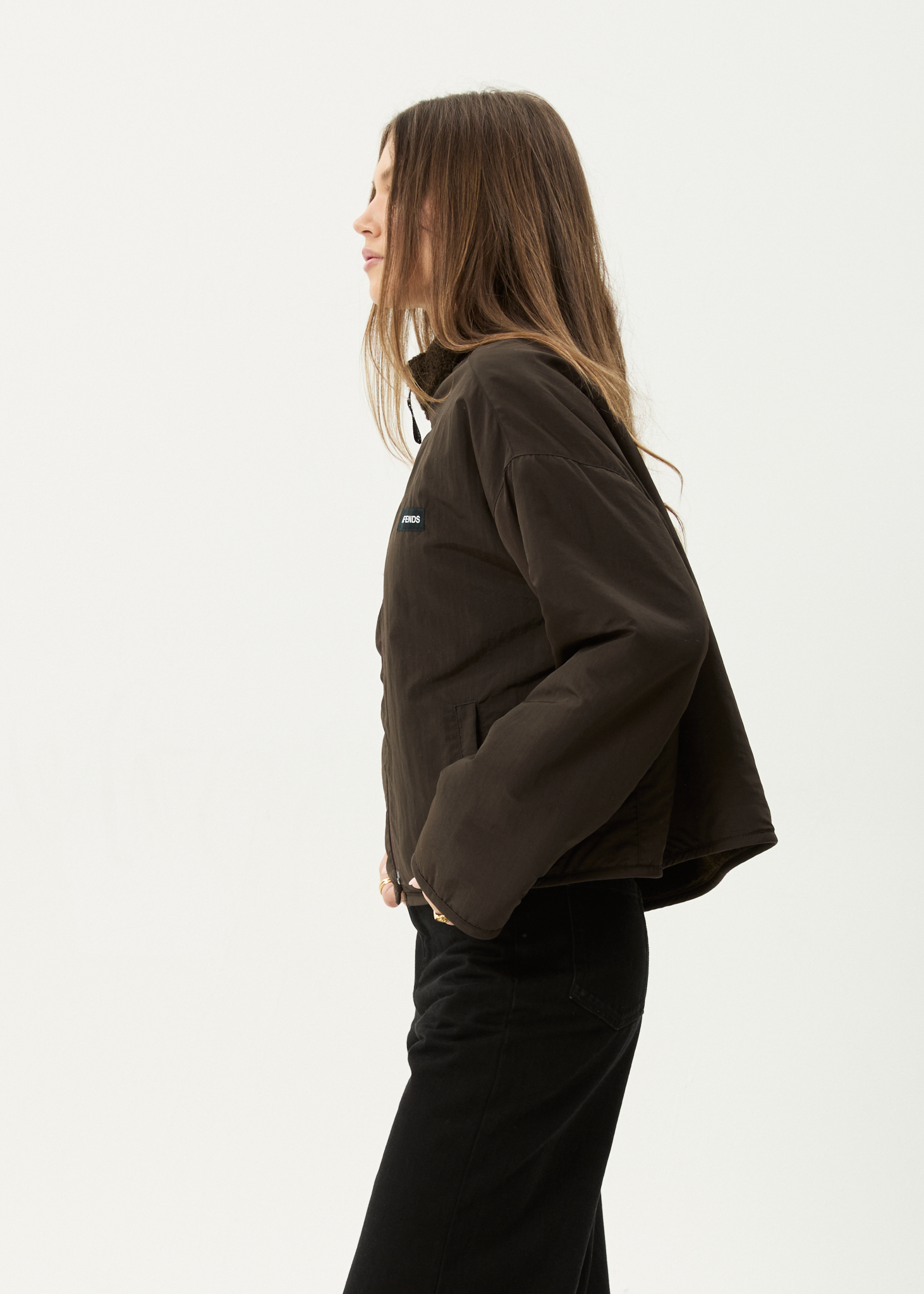 AFENDS Womens Berlin - Reversible Polar Fleece Jacket - Coffee