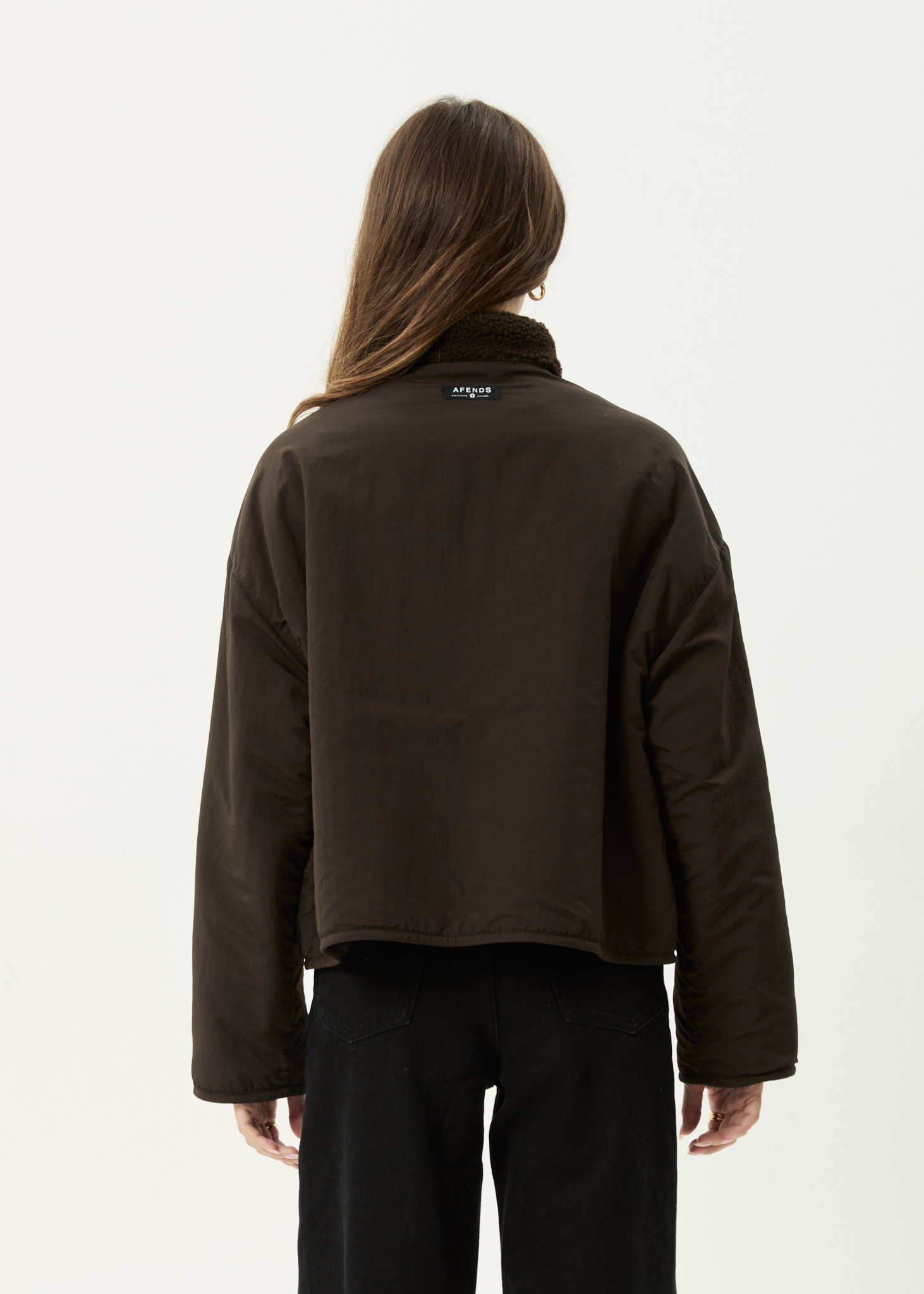 AFENDS Womens Berlin - Reversible Polar Fleece Jacket - Coffee