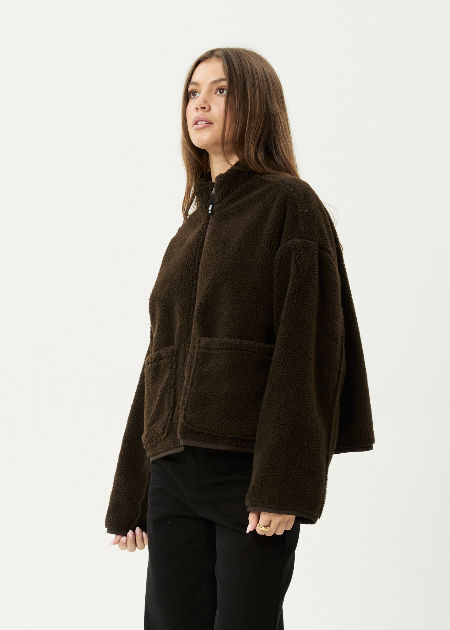 AFENDS Womens Berlin - Reversible Polar Fleece Jacket - Coffee