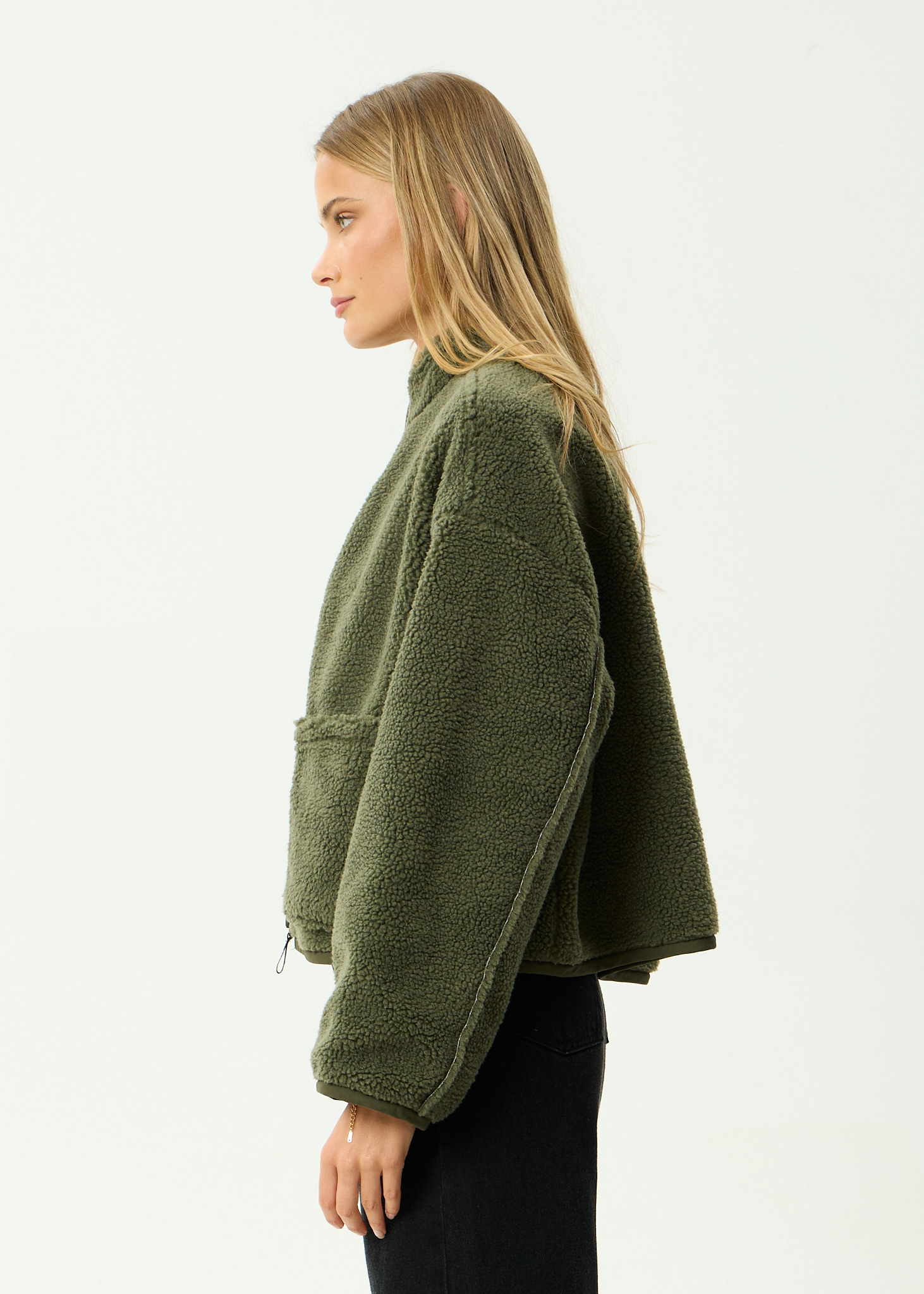 AFENDS Womens Berlin - Reversible Recycled Polar Fleece Jacket - Deep Olive