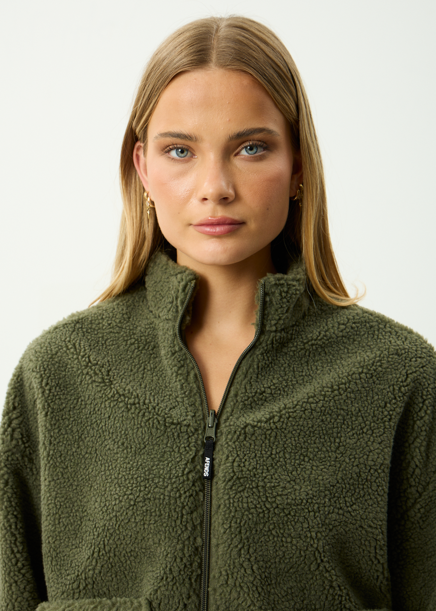 AFENDS Womens Berlin - Reversible Recycled Polar Fleece Jacket - Deep Olive