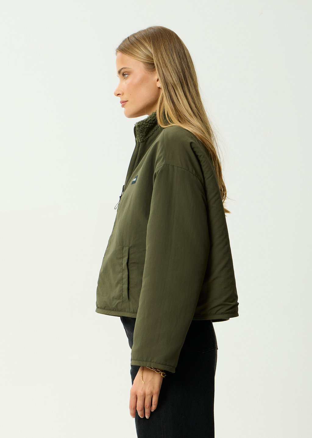 AFENDS Womens Berlin - Reversible Recycled Polar Fleece Jacket - Deep Olive