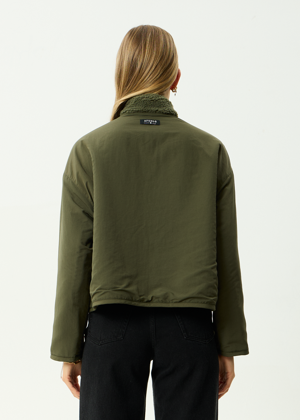 AFENDS Womens Berlin - Reversible Recycled Polar Fleece Jacket - Deep Olive