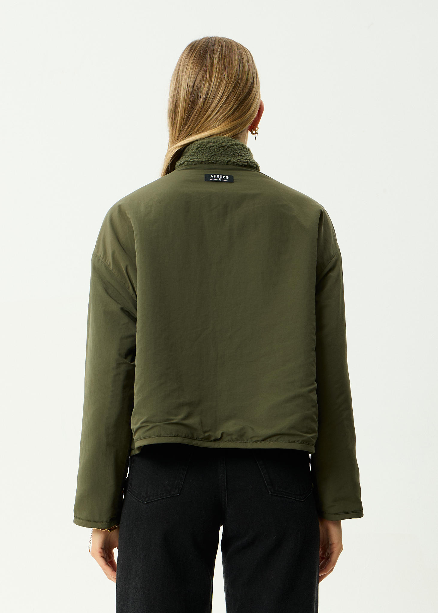 AFENDS Womens Berlin - Reversible Recycled Polar Fleece Jacket - Deep Olive